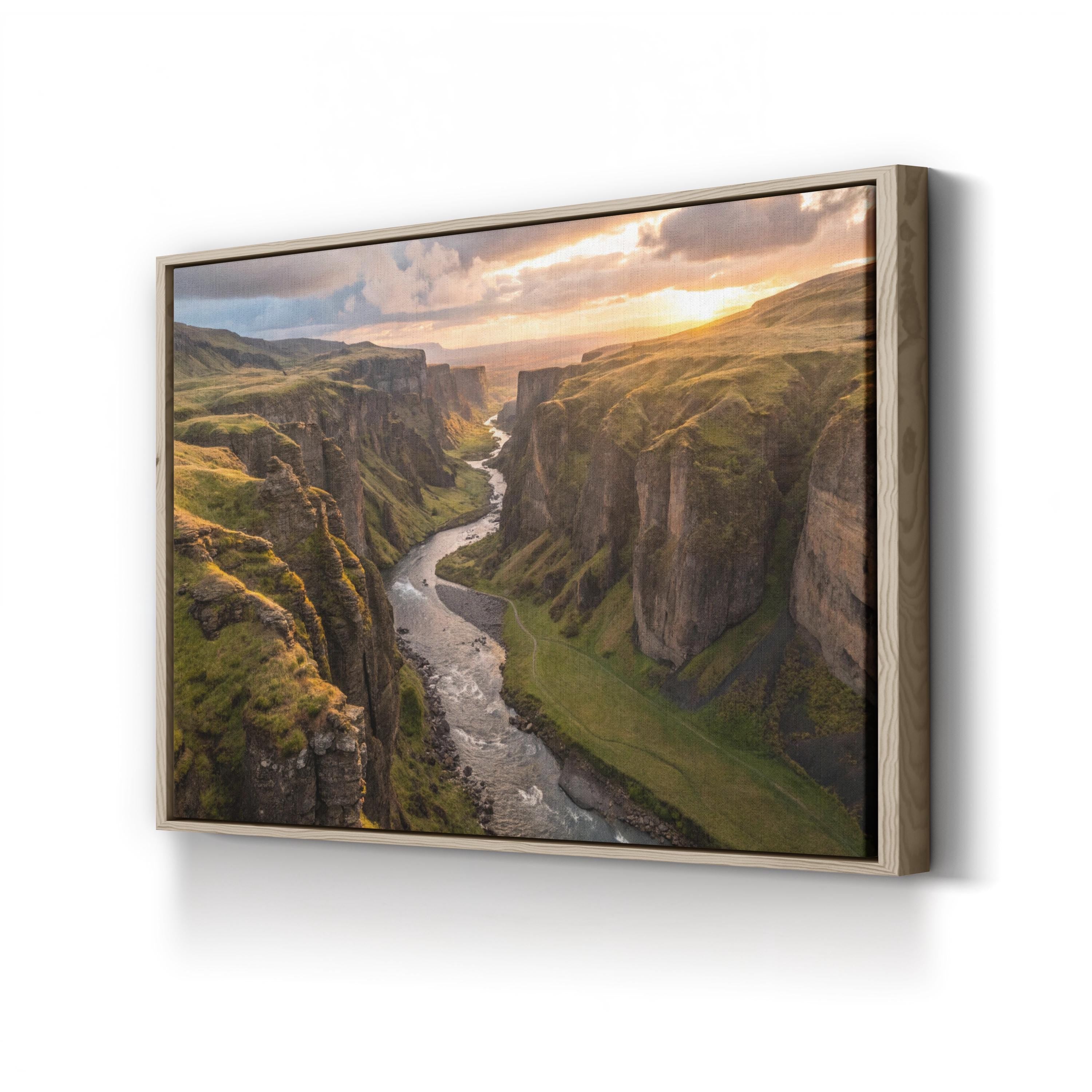 Iceland Canyon Canvas Wall Art – Scenic River Landscape