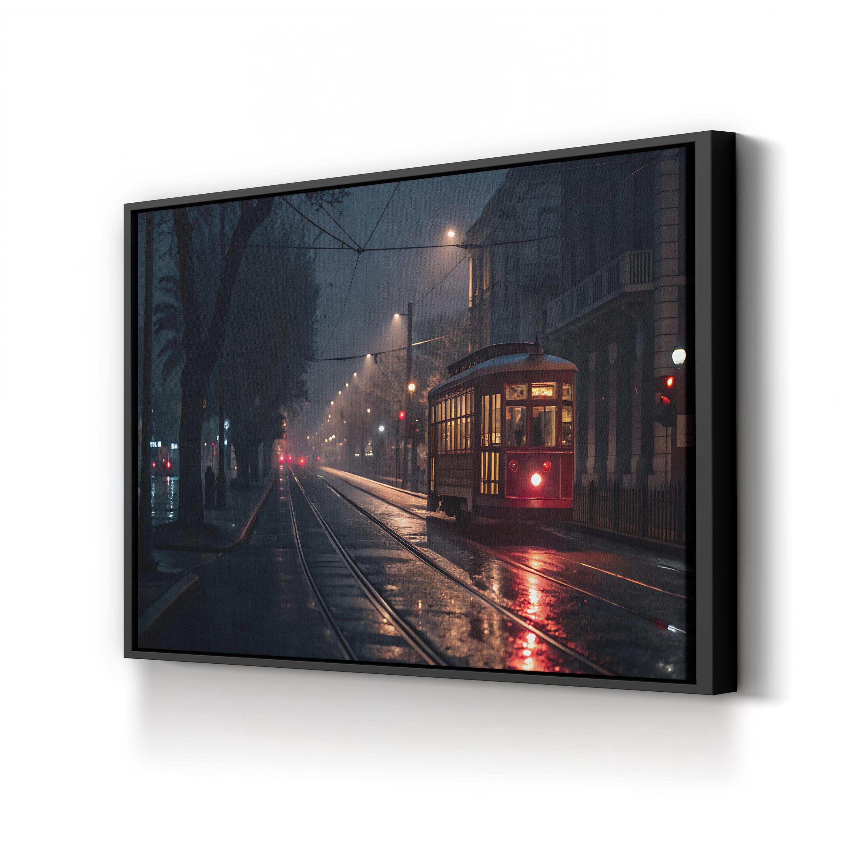 Vintage Cable Car Night – Vintage Photography Wall Art | Nighttime Automotive Canvas Print