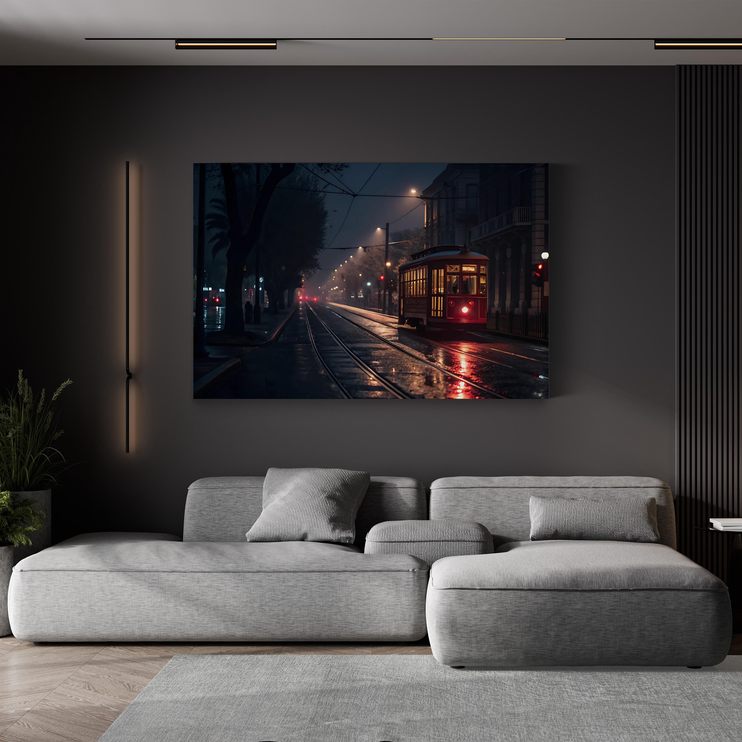 Vintage Cable Car Night – Vintage Photography Wall Art | Nighttime Automotive Canvas Print