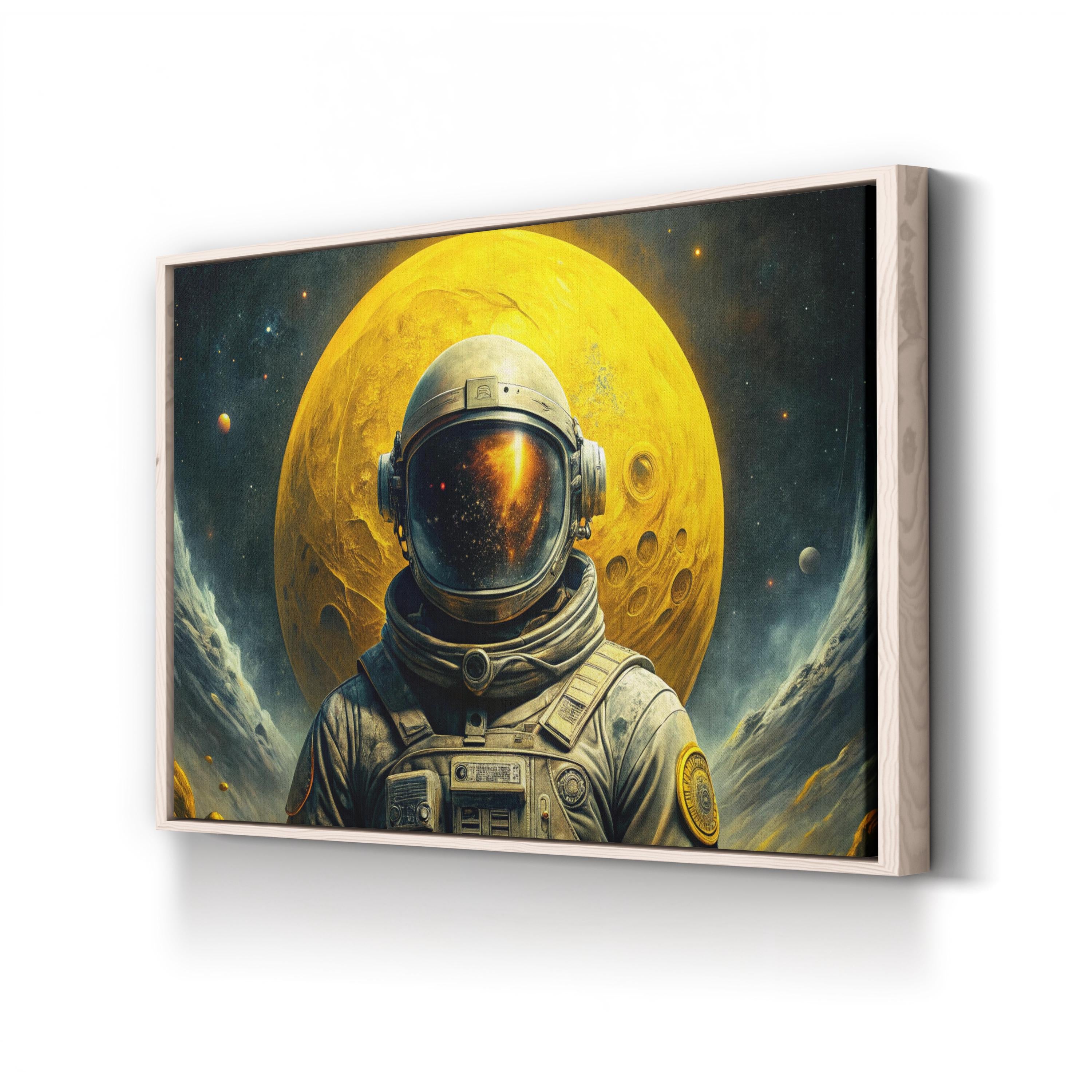 Moon Man Astronaut – Period Illustration Wall Art | Space Exploration Canvas Print