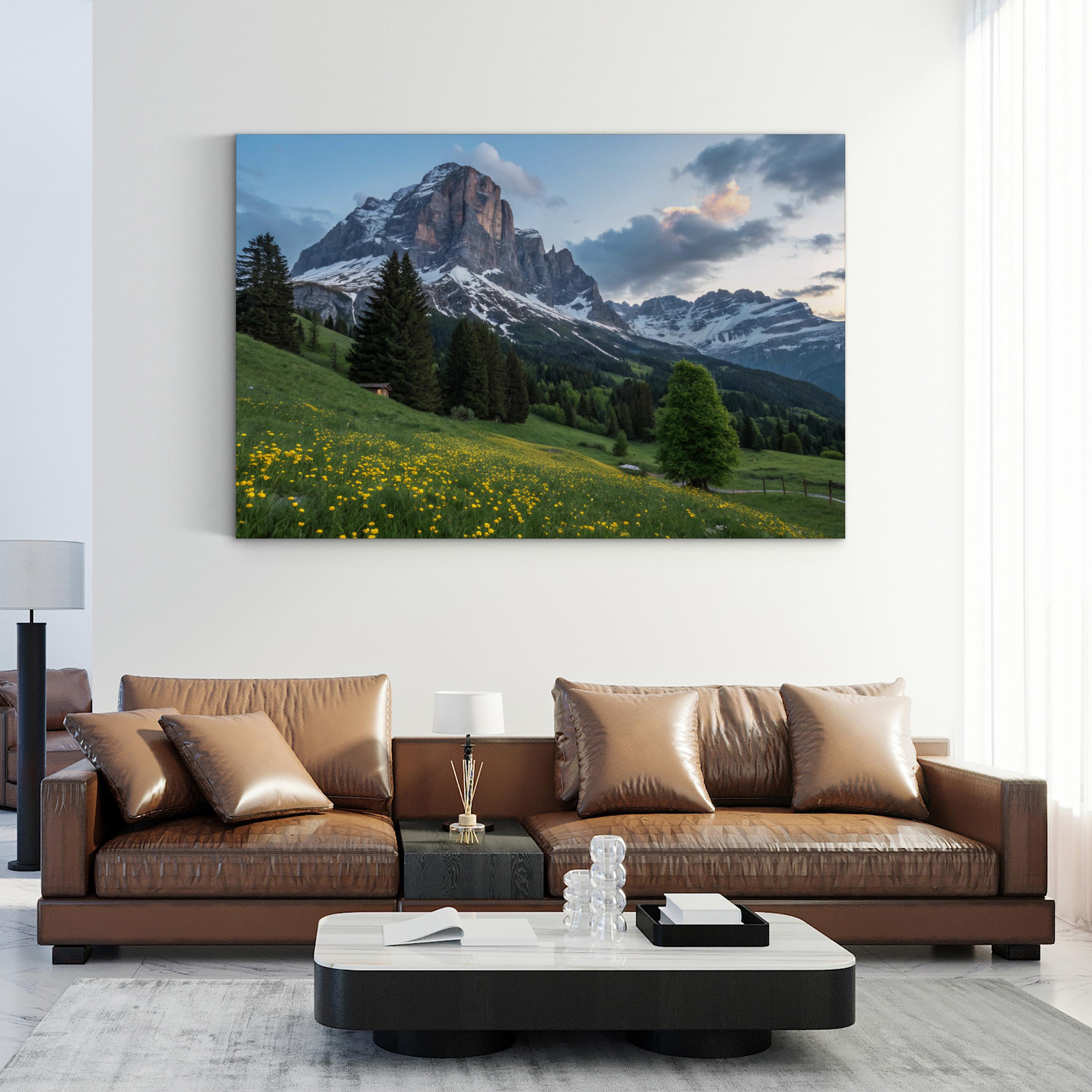 Snow-Capped Peaks & Wildflowers – Vintage Photography Wall Art | Mountain Landscape Canvas Print