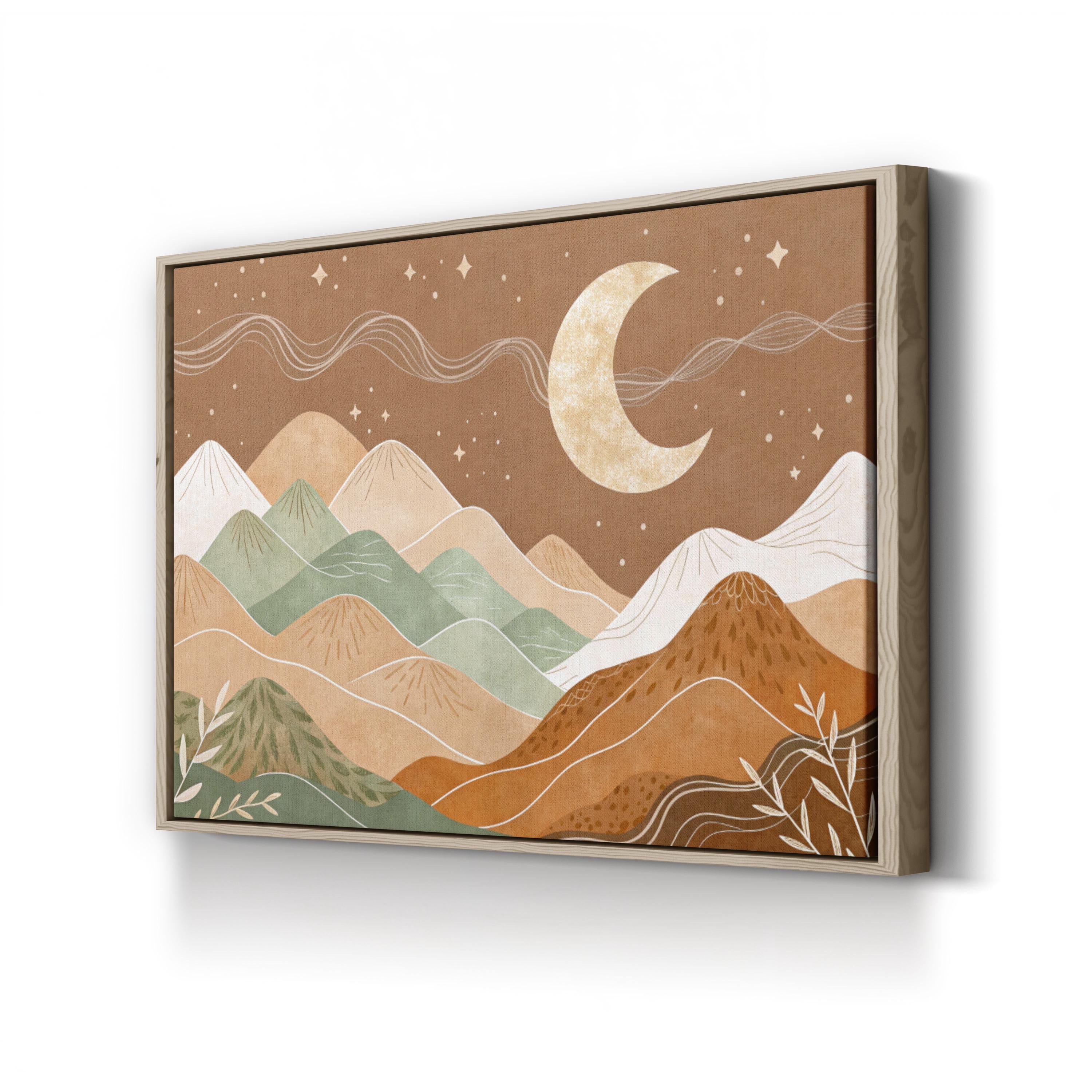 Boho Mountain Moonlit Dreamscape – Period Illustration Wall Art | Bohemian Landscape Canvas Print