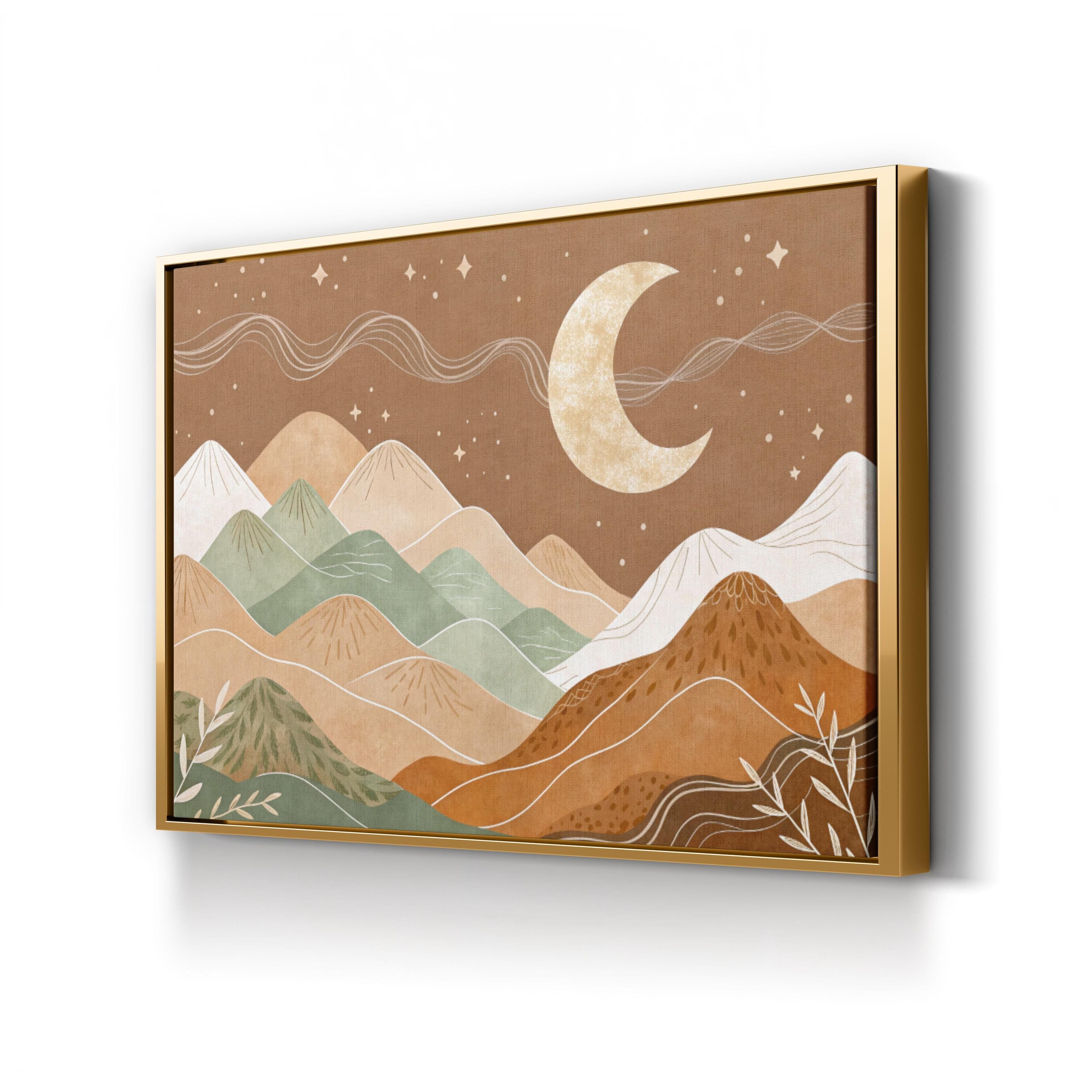 Boho Mountain Moonlit Dreamscape – Period Illustration Wall Art | Bohemian Landscape Canvas Print