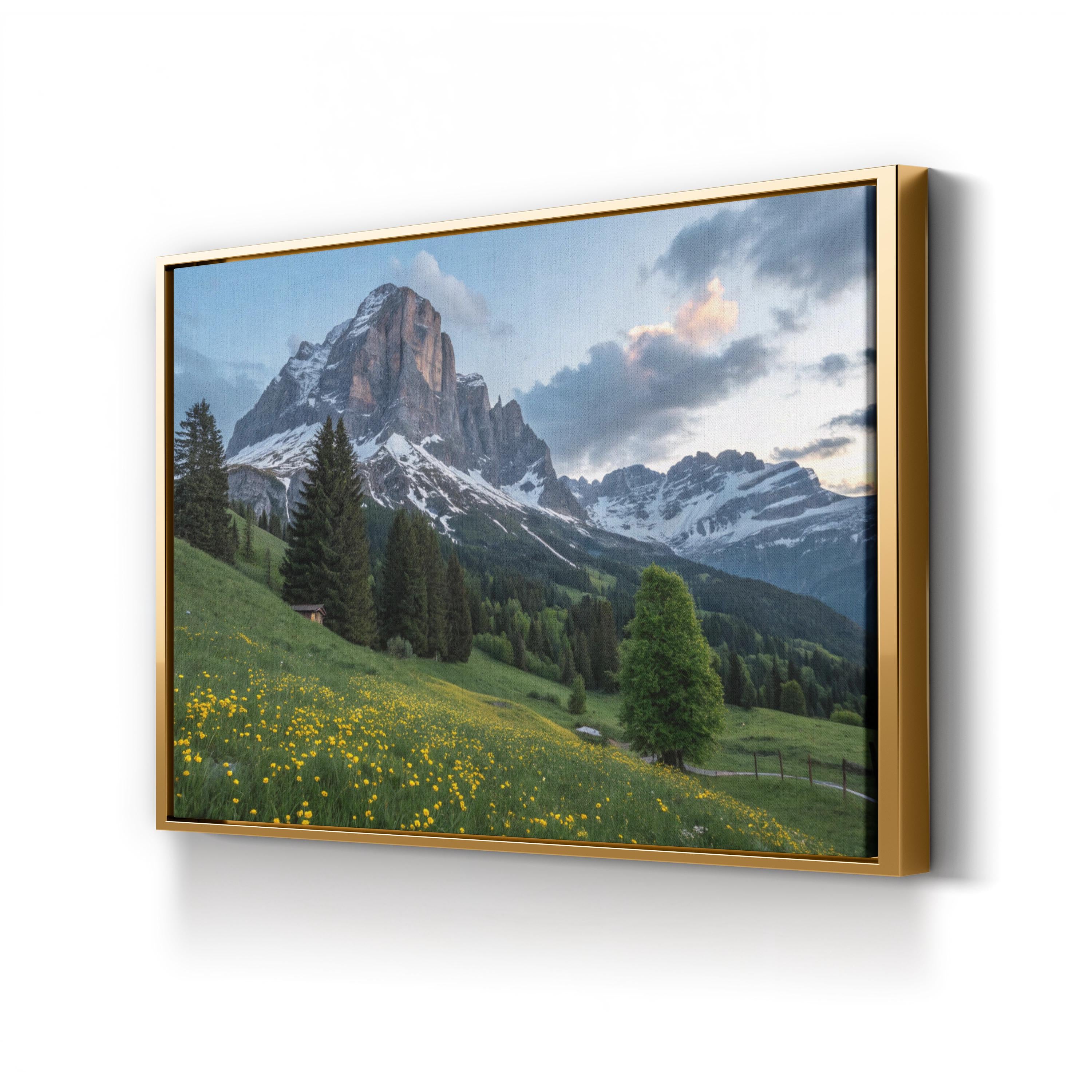 Snow-Capped Peaks & Wildflowers – Vintage Photography Wall Art | Mountain Landscape Canvas Print