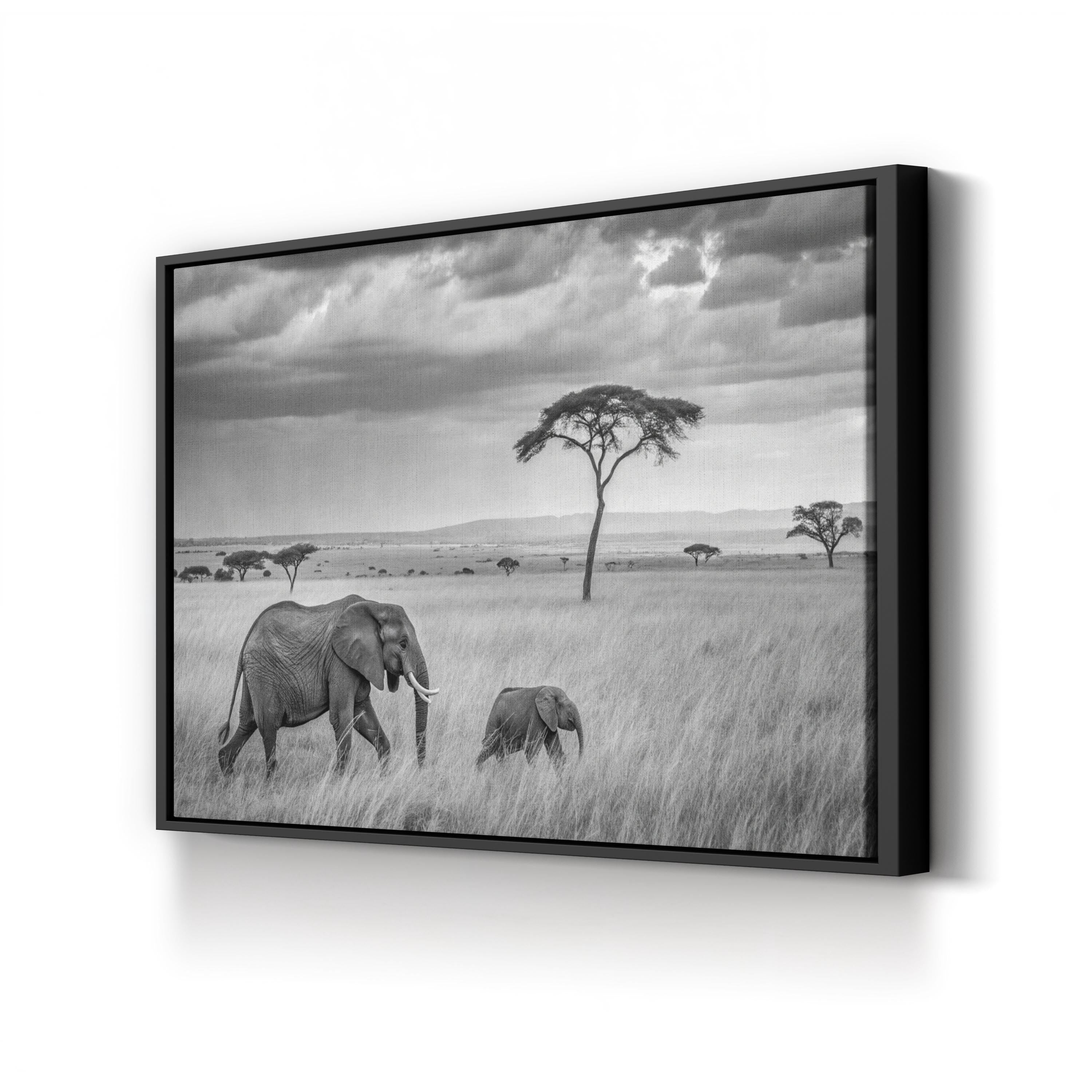 Elephant Family – Vintage Photography Wall Art | Savanna Landscape Canvas Print