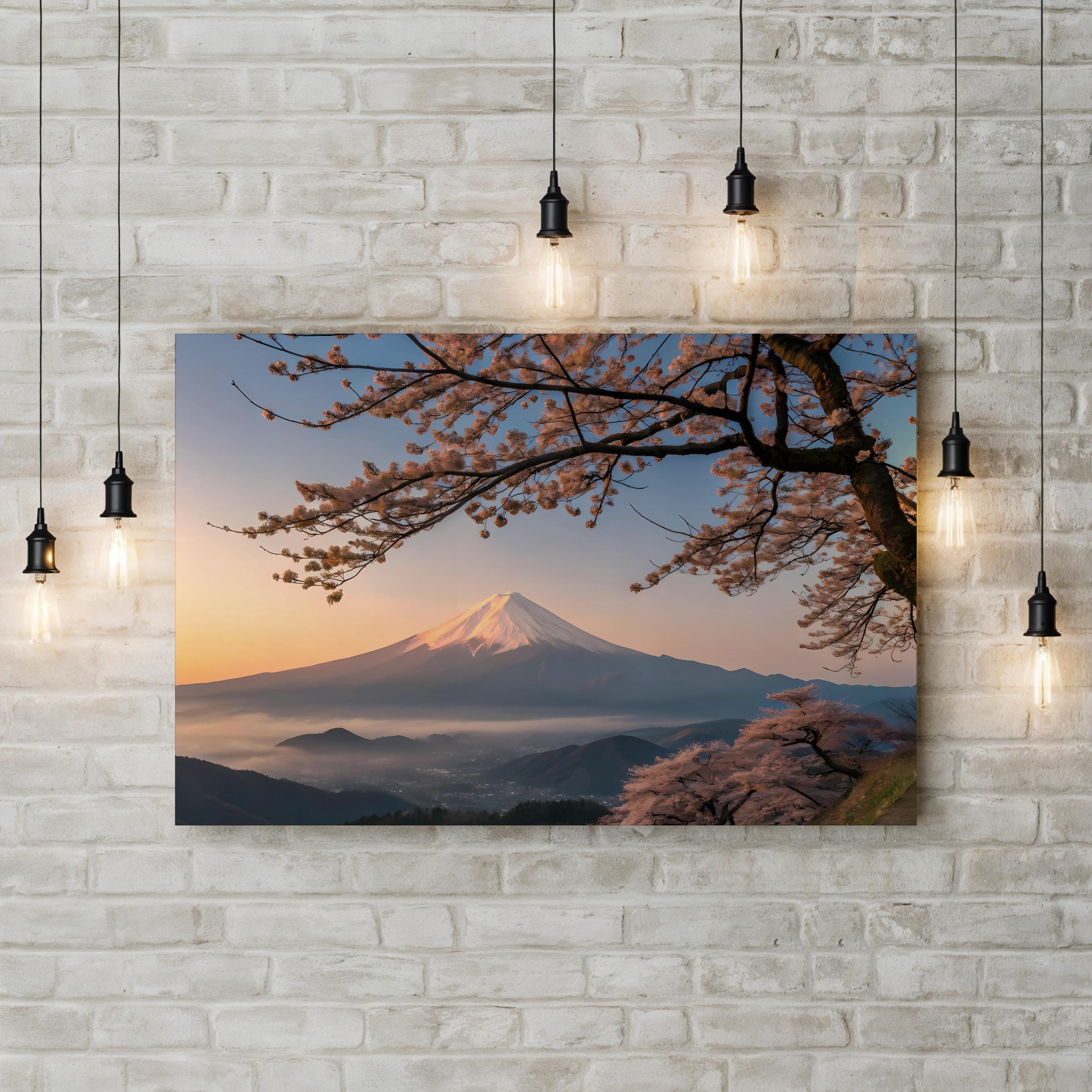 Mount Fuji Cherry Blossom – Vintage Photography Wall Art | Japanese Landscape Canvas Print