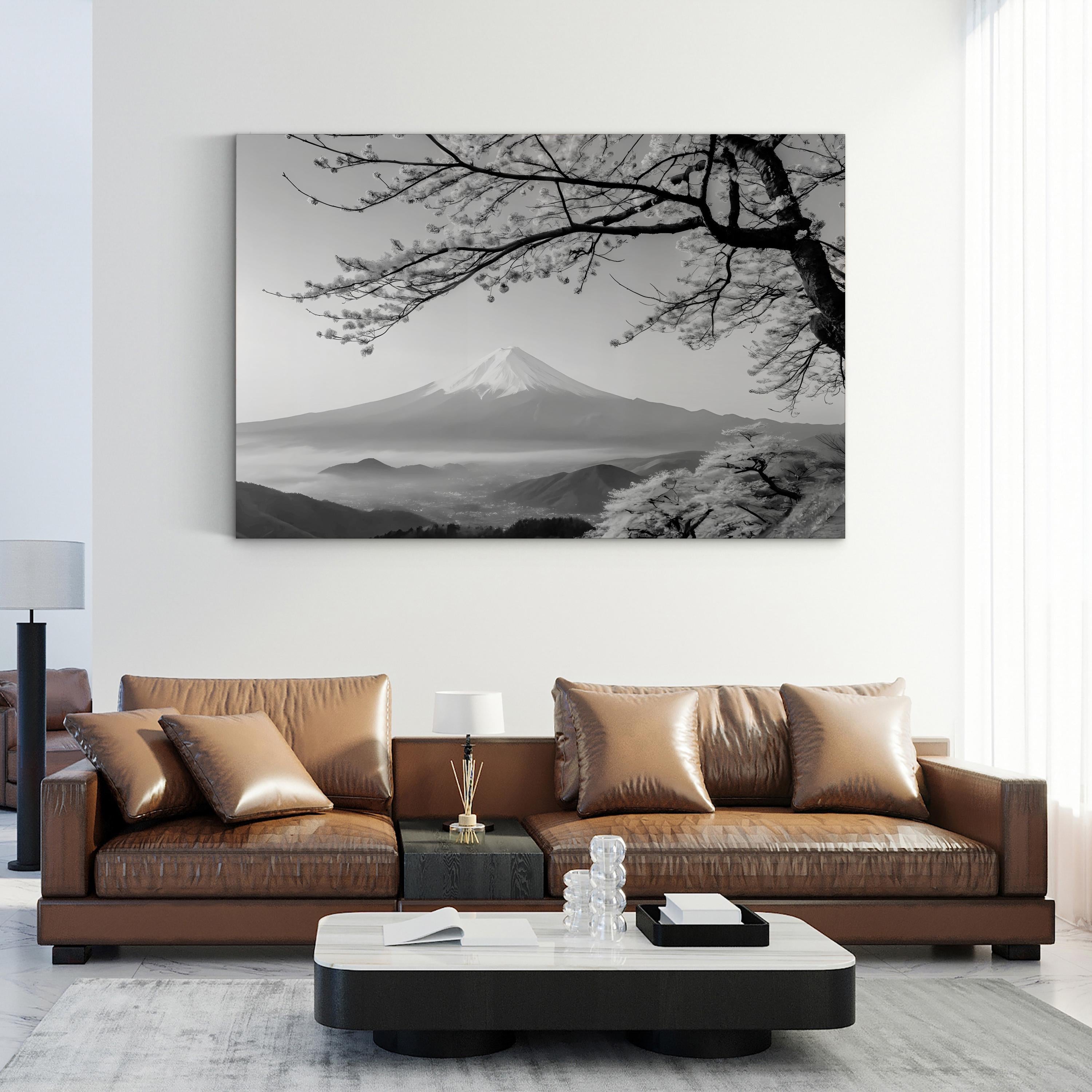 Black and White Mount Fuji  in Honshu, Japan Landscape Wall Art