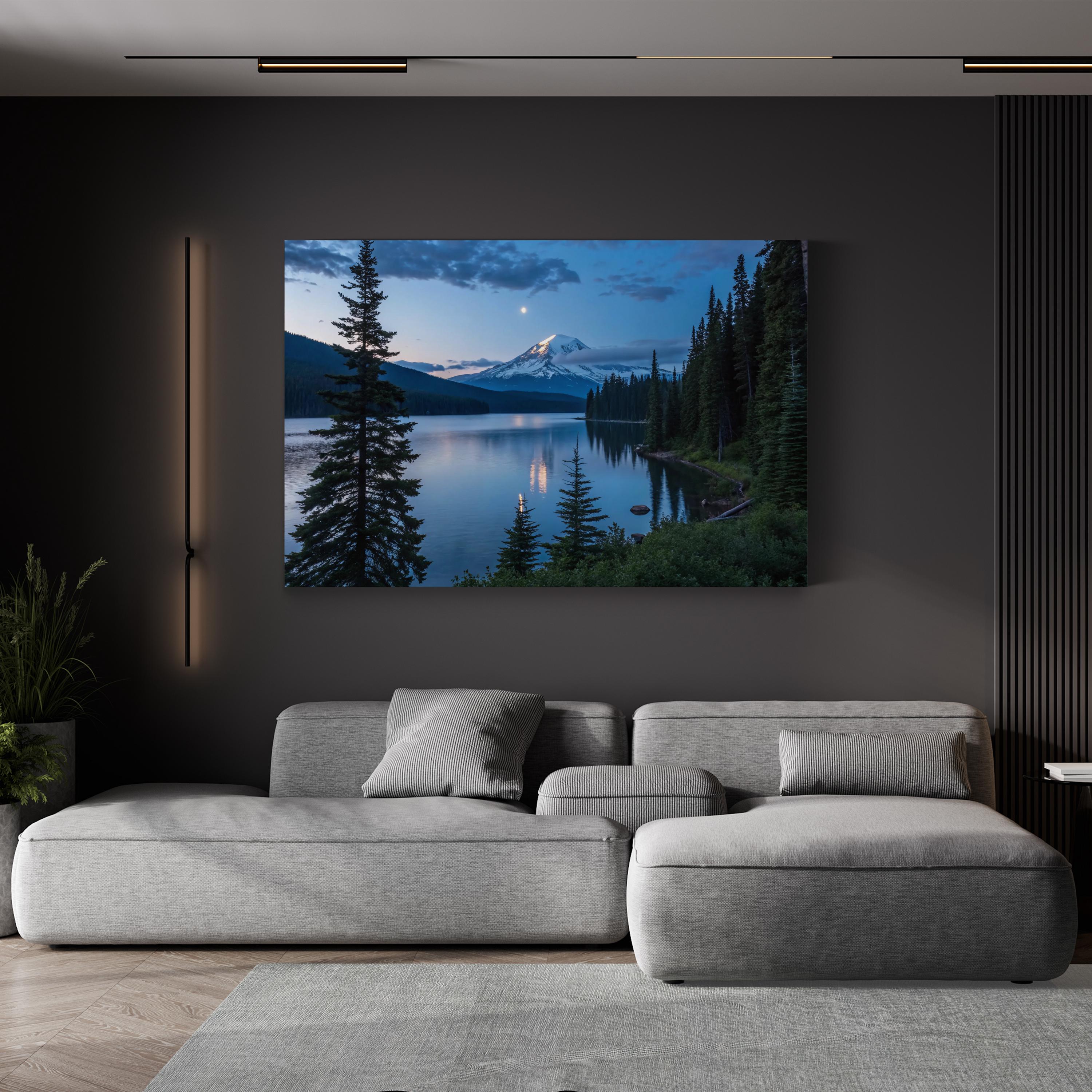 Mount Hood Canvas Art – Full Moon Night Landscape