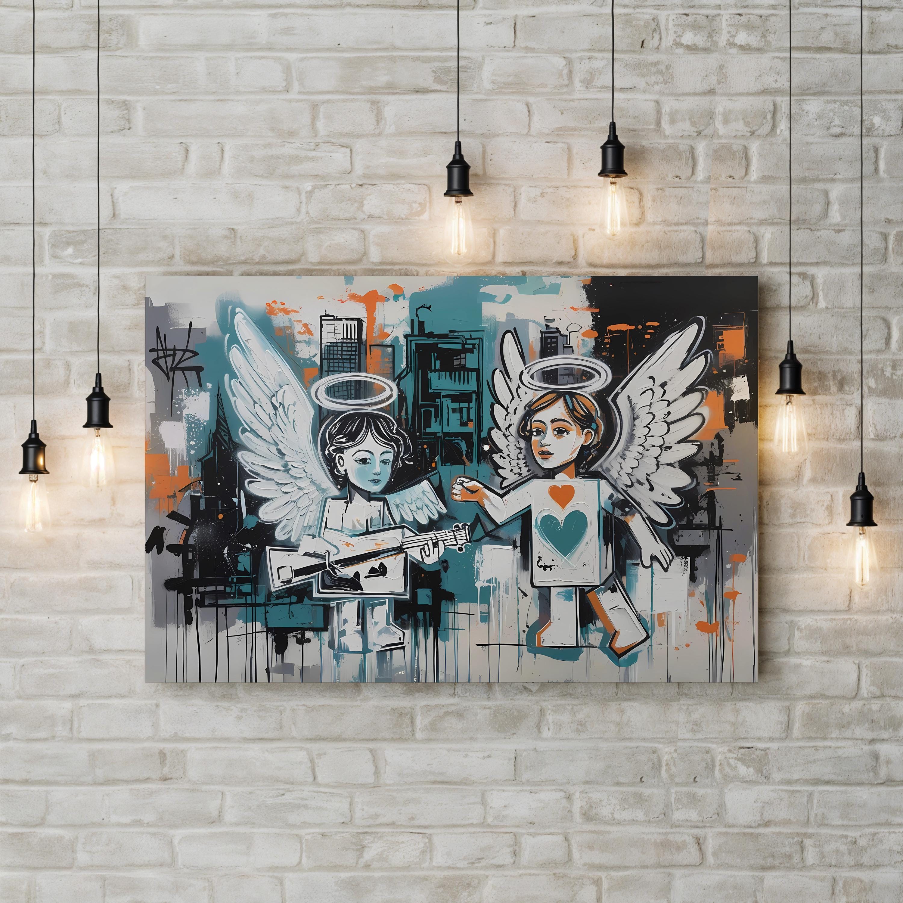 Music Muse Graffiti Angel – Period Illustration Wall Art | Abstract Street Canvas Print