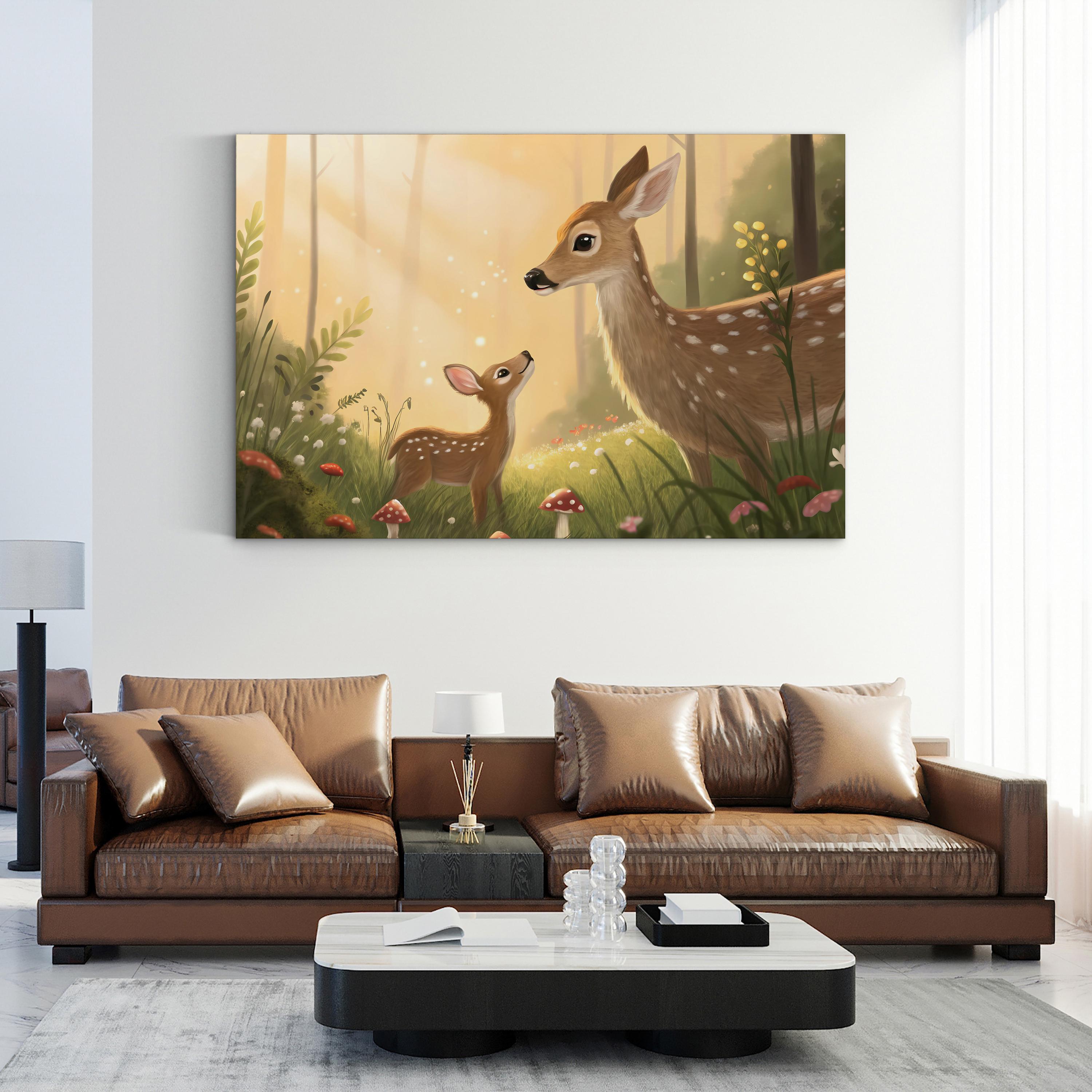 Nature’s Newborns Woodland Deer – Period Illustration Wall Art | Nursery Canvas Print