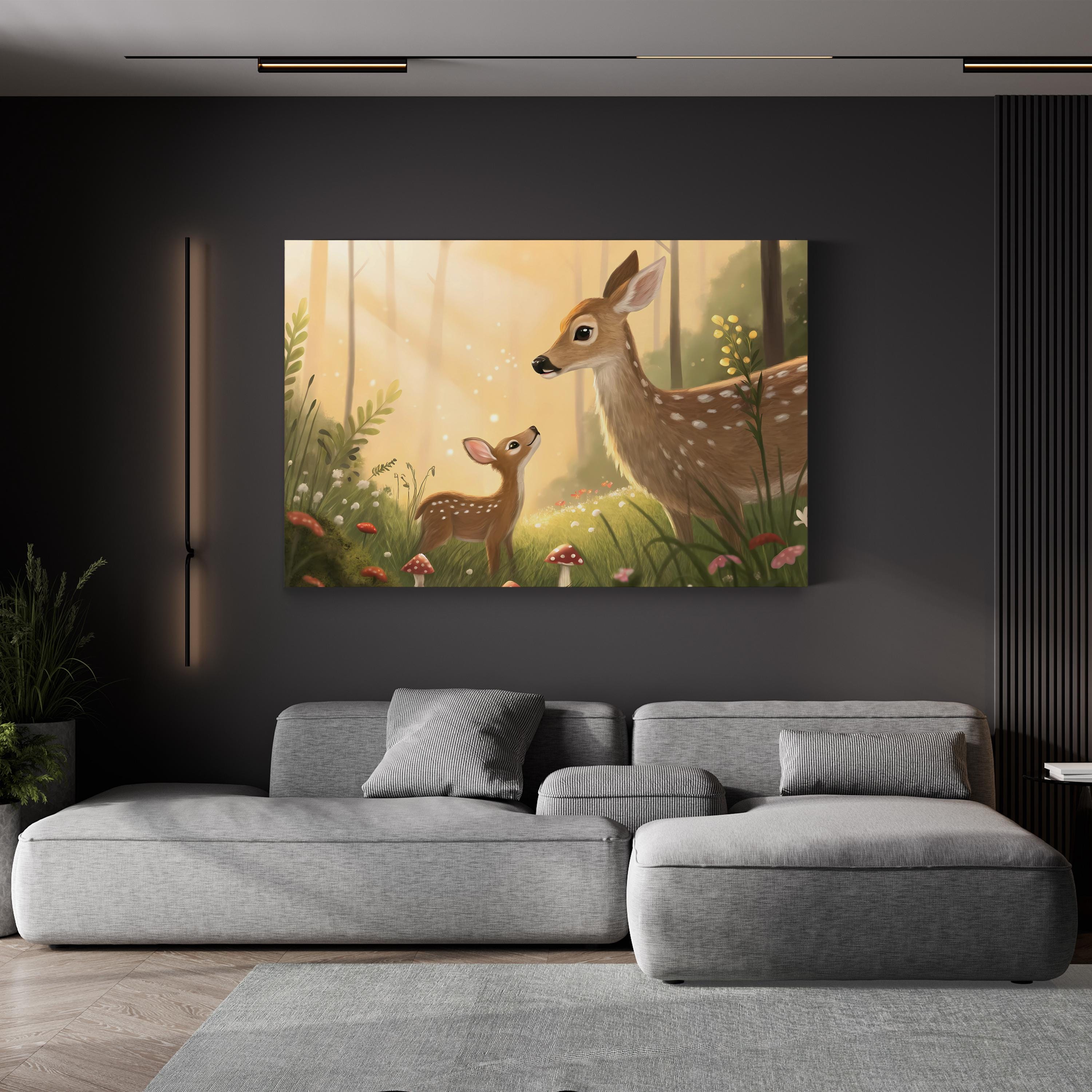 Nature’s Newborns Woodland Deer – Period Illustration Wall Art | Nursery Canvas Print