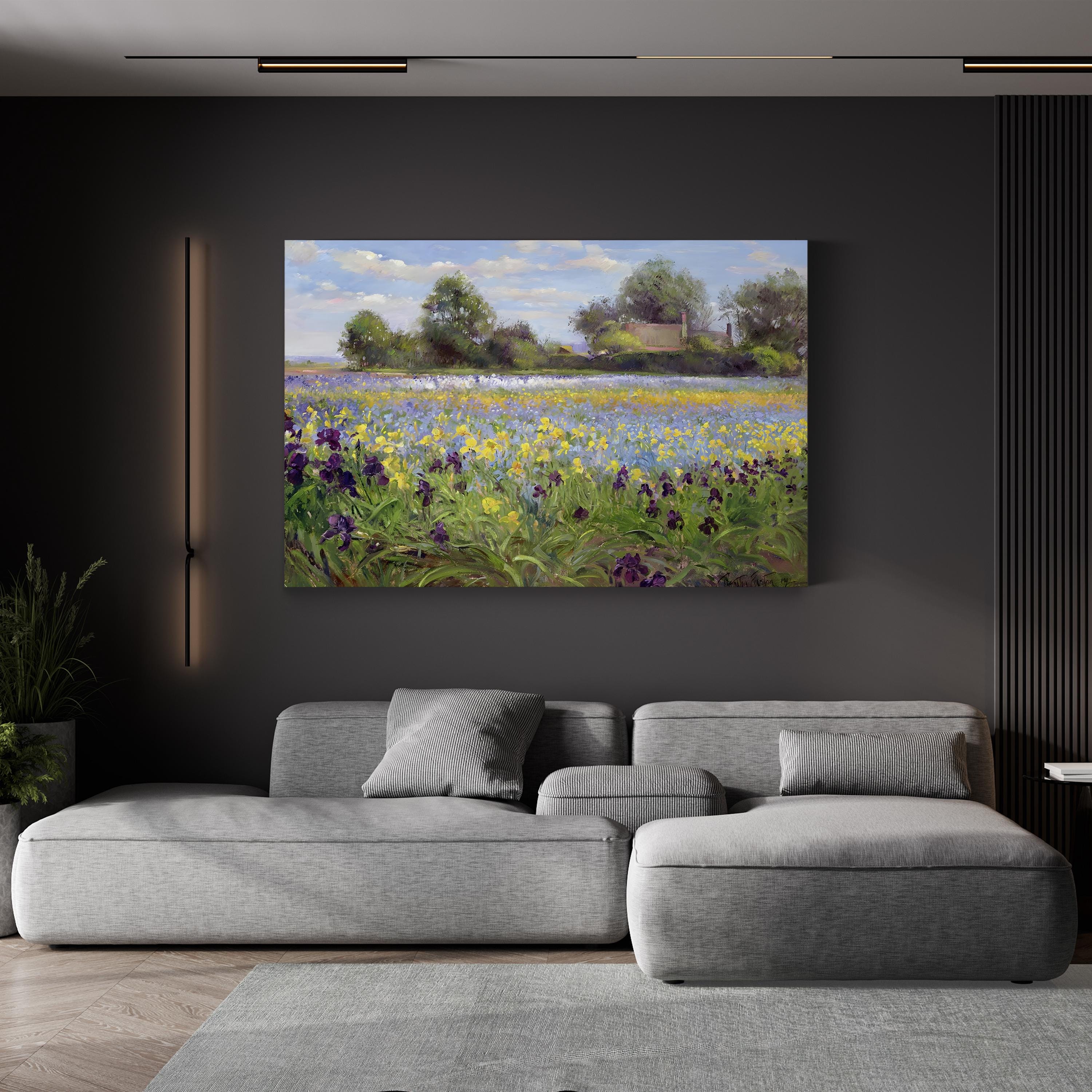 Farmstead and Iris Field, 1992 Canvas Art Print – Abstract Landscape Wall Decor