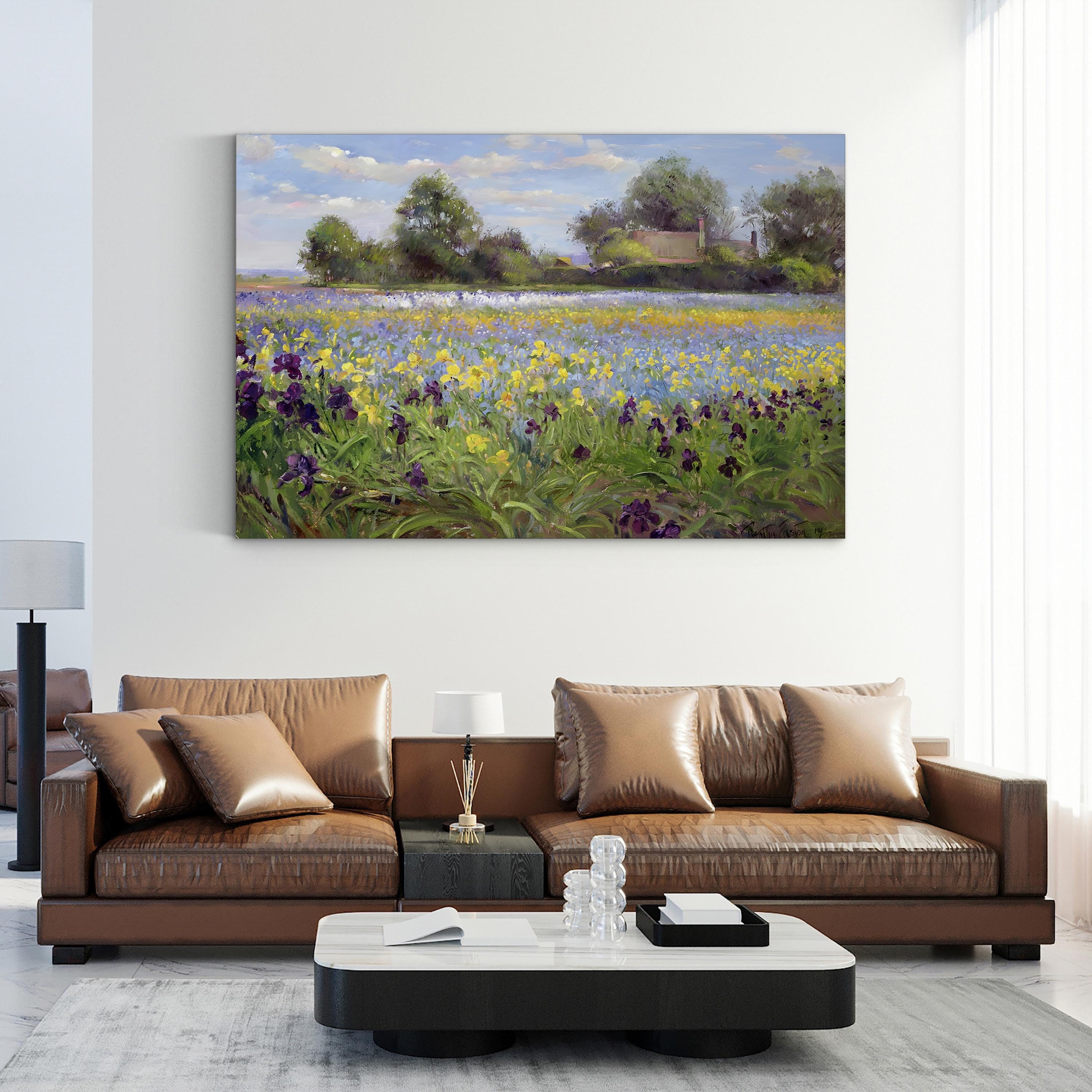 Farmstead and Iris Field, 1992 Canvas Art Print – Abstract Landscape Wall Decor