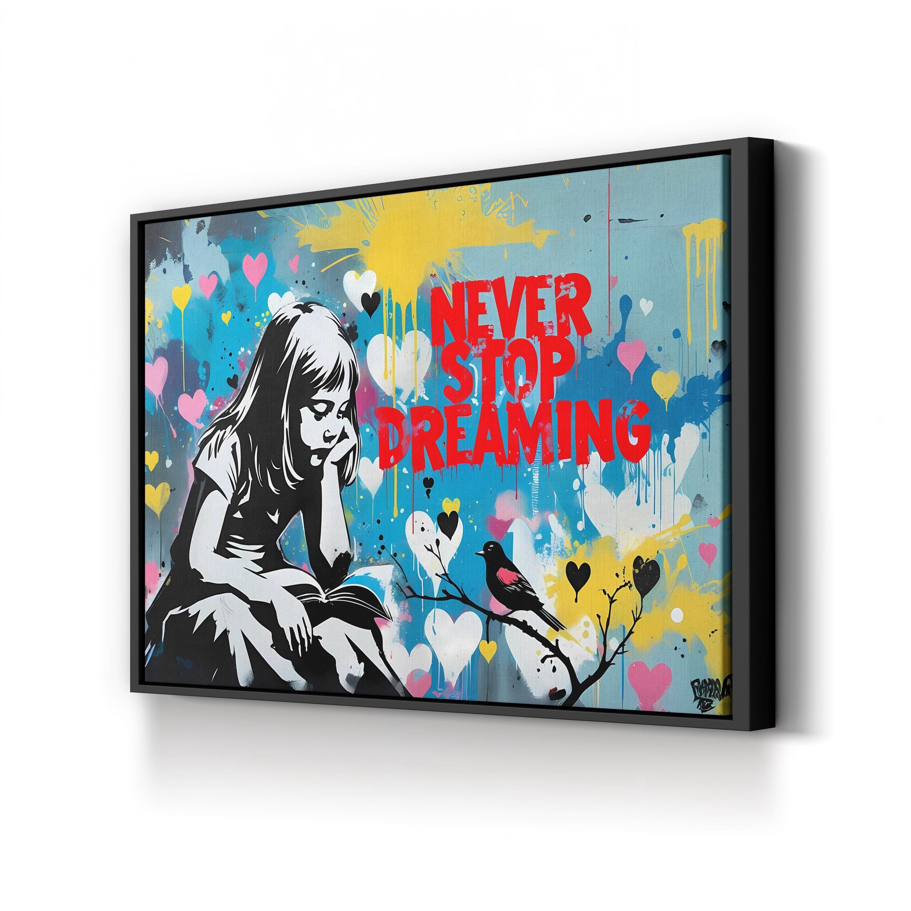 Never Stop Dreaming Graffiti-Style Canvas Print |  Inspirational Street Art Wall Art