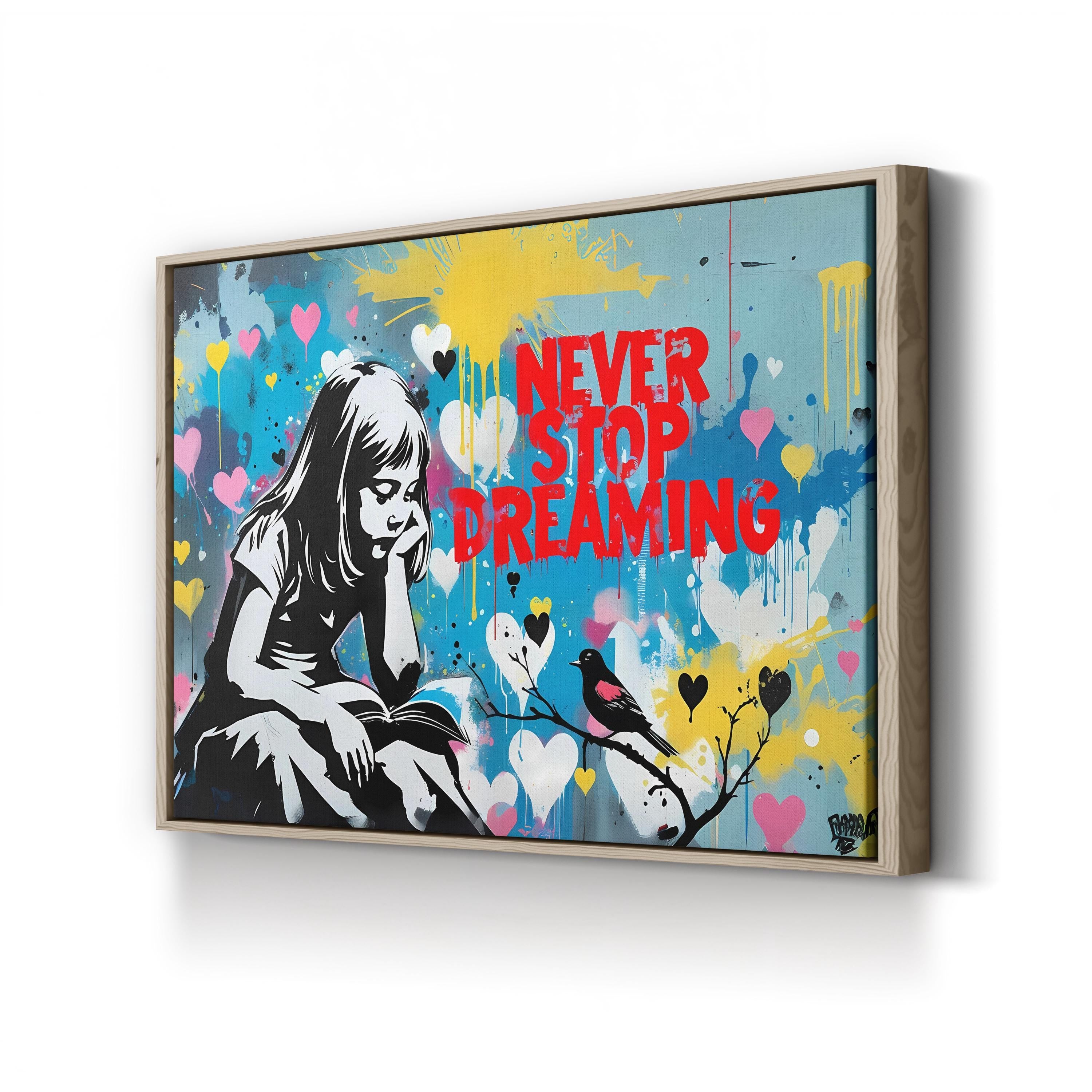 Never Stop Dreaming Graffiti-Style Canvas Print |  Inspirational Street Art Wall Art