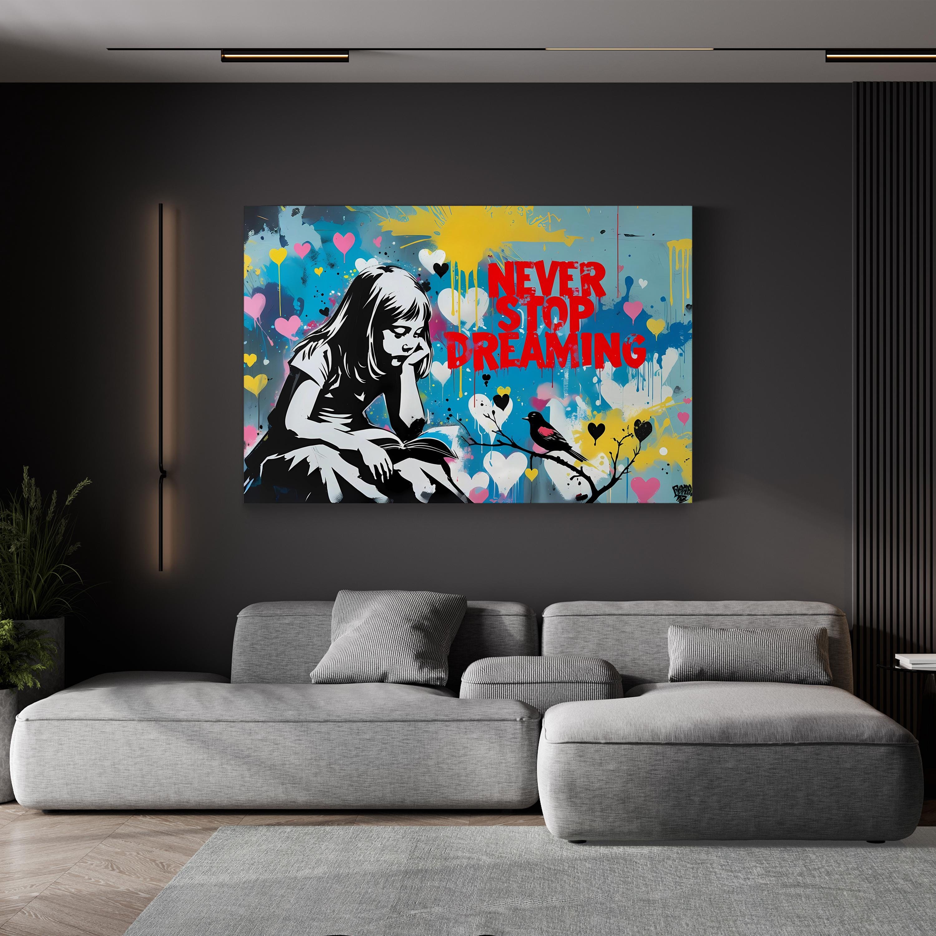 Never Stop Dreaming Graffiti-Style Canvas Print |  Inspirational Street Art Wall Art