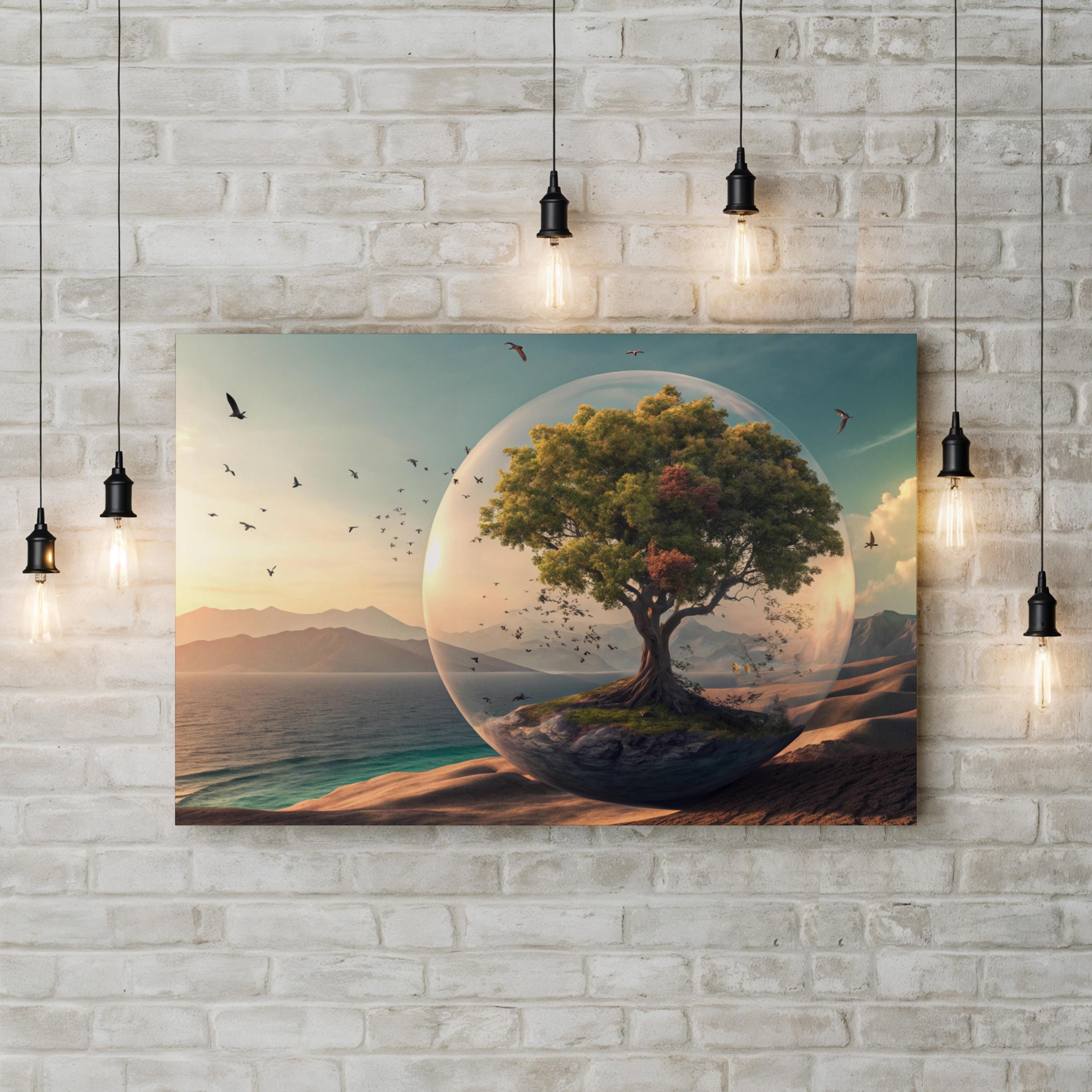 Oasis Desert Tree – Period Illustration Wall Art | Tranquil Landscape Canvas Print