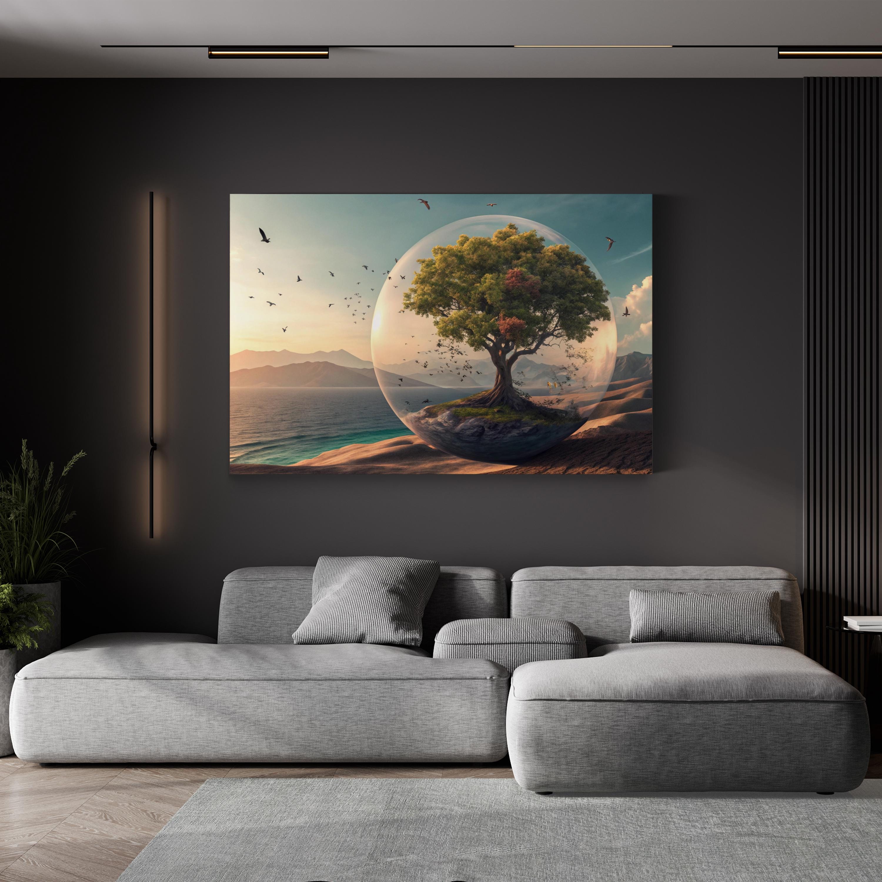 Oasis Desert Tree – Period Illustration Wall Art | Tranquil Landscape Canvas Print