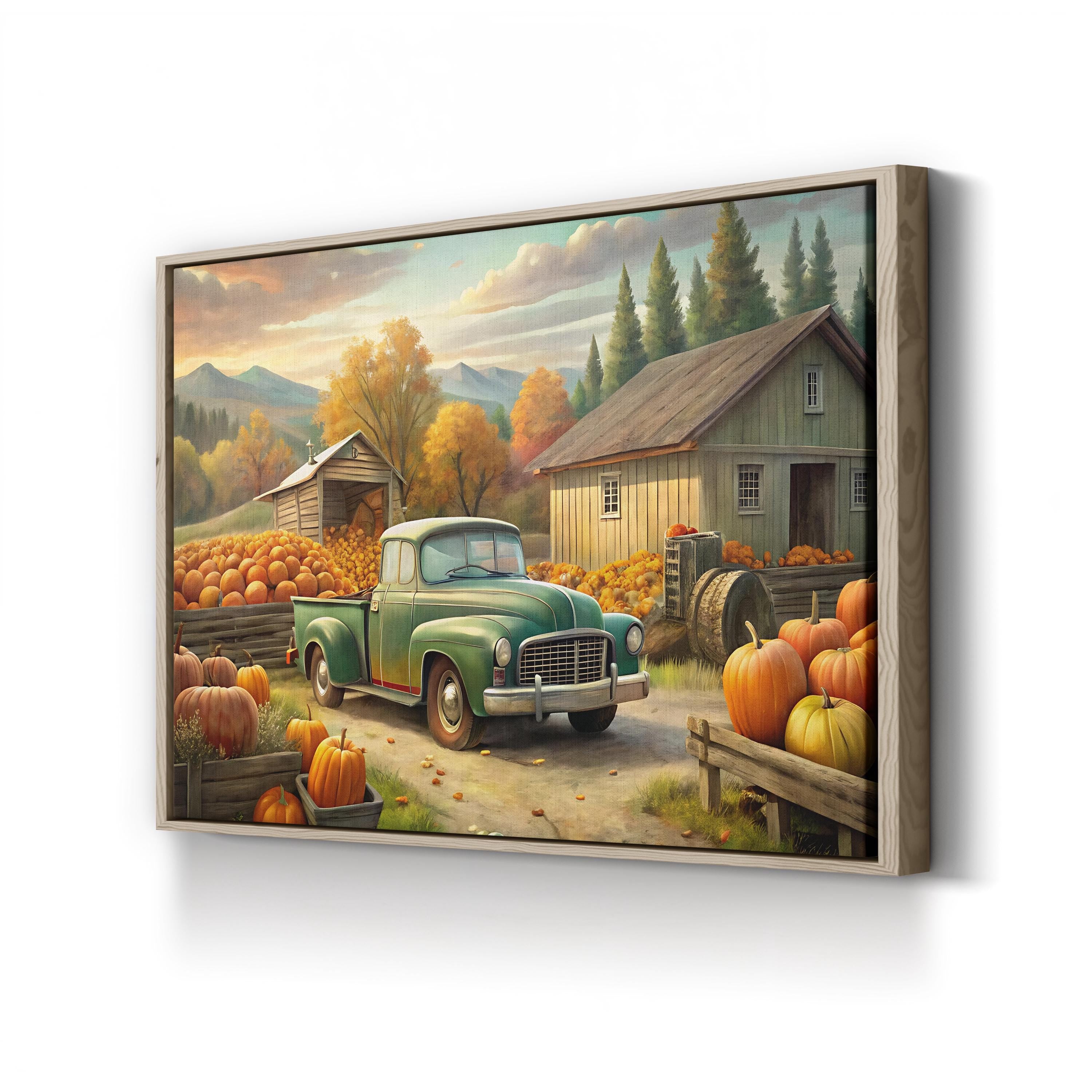 Vintage Pumpkin Truck – Period Illustration Wall Art | Autumn Farmhouse Canvas Print