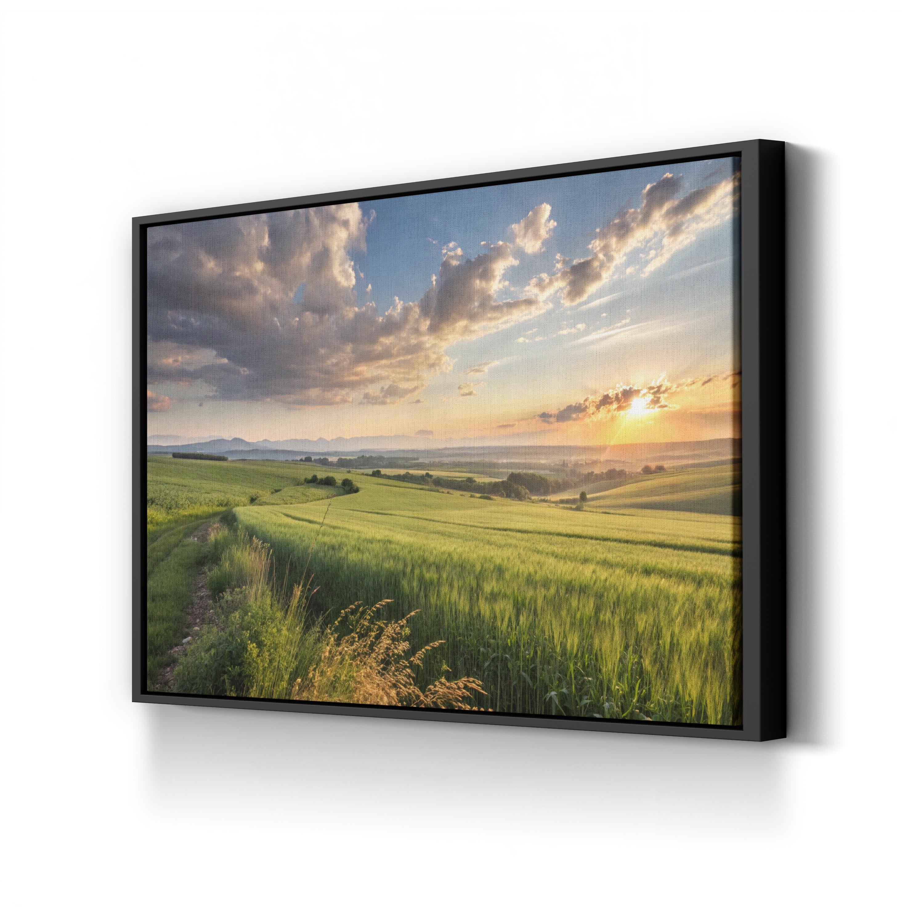Sunset Field Countryside – Vintage Photography Wall Art | Tranquil Landscape Canvas Print