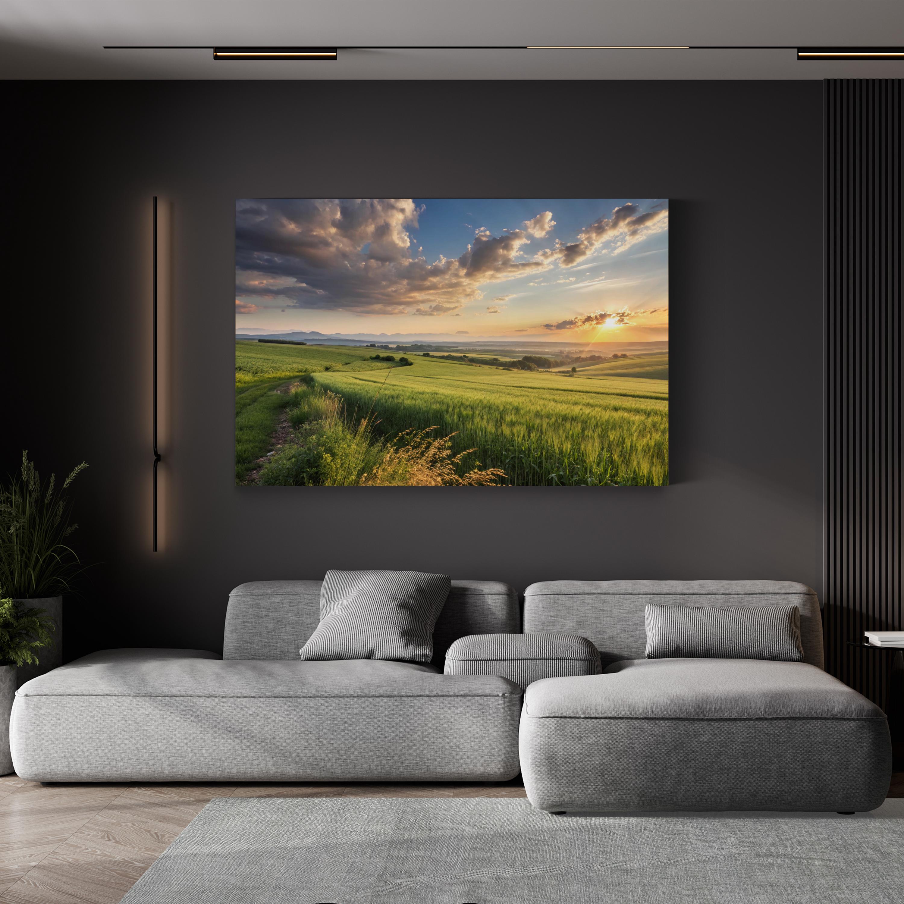 Sunset Field Countryside – Vintage Photography Wall Art | Tranquil Landscape Canvas Print