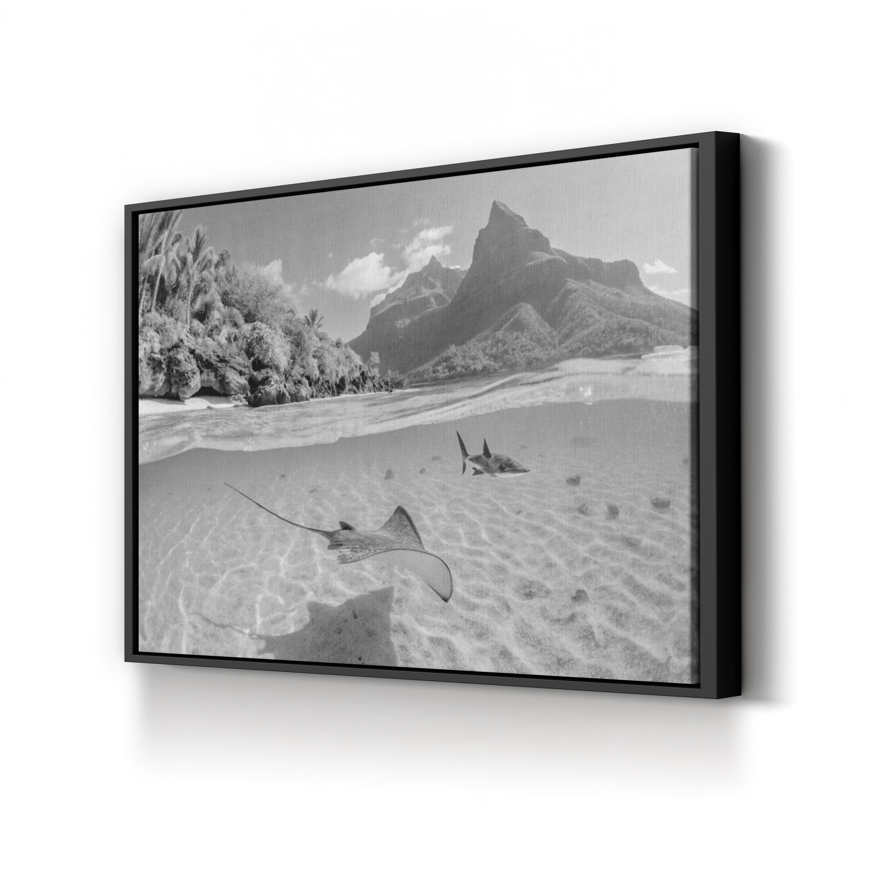 Tahiti Ocean – Vintage Photography Wall Art | Black & White Coastal Canvas Print