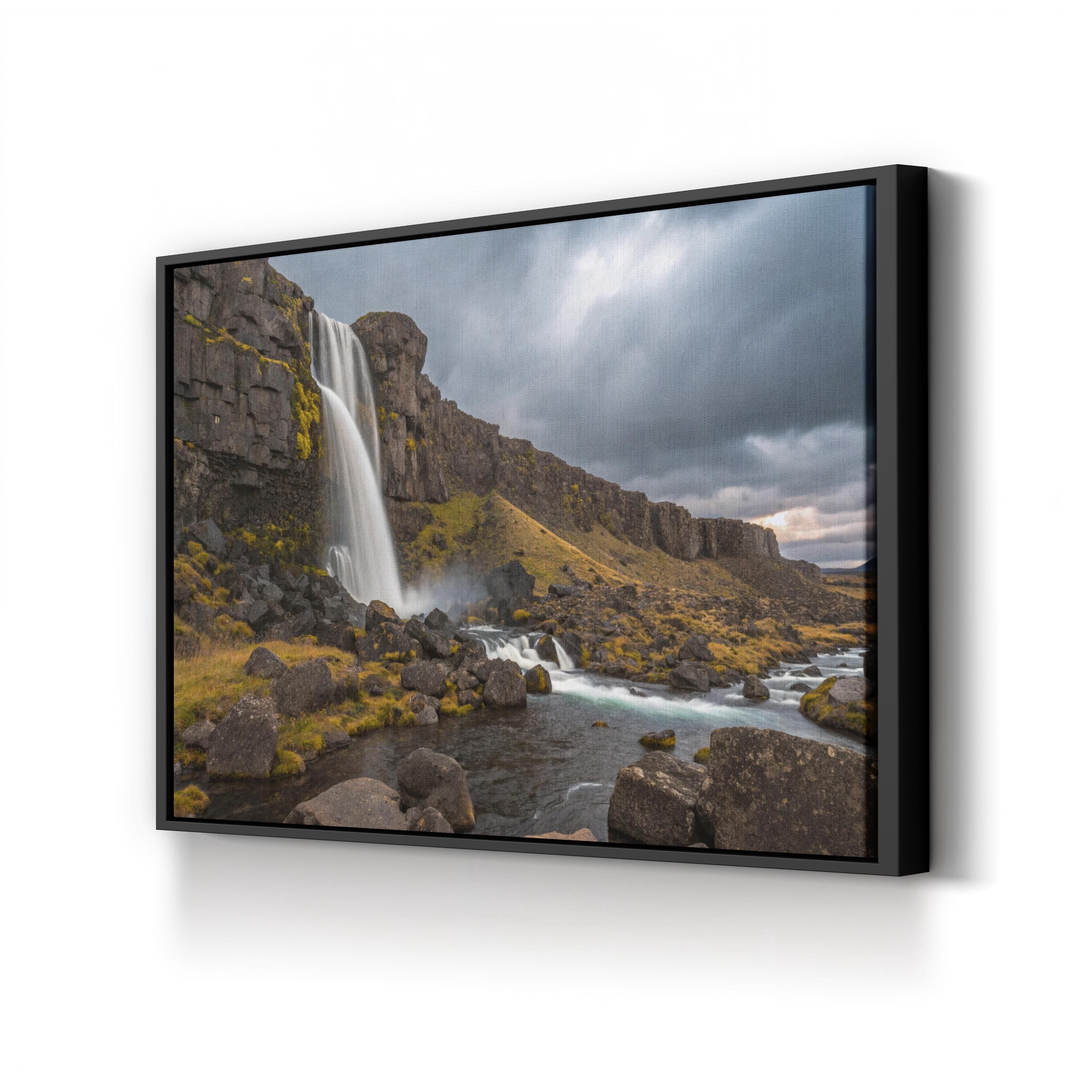 Oxarárfoss Waterfall Wall Art | Oxarárfoss, Þingvellir National Park, Iceland Landscape Canvas Print