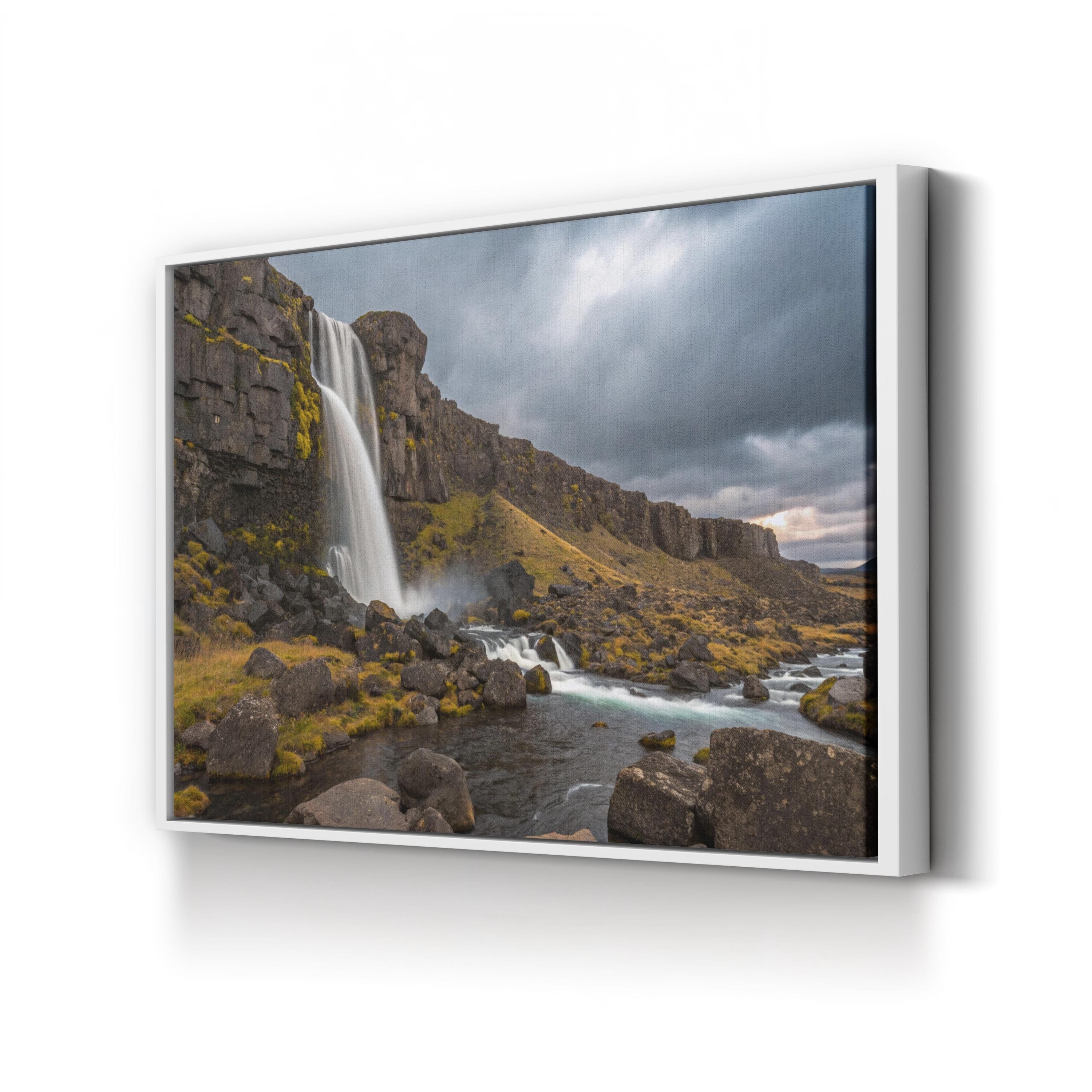 Oxarárfoss Waterfall Wall Art | Oxarárfoss, Þingvellir National Park, Iceland Landscape Canvas Print