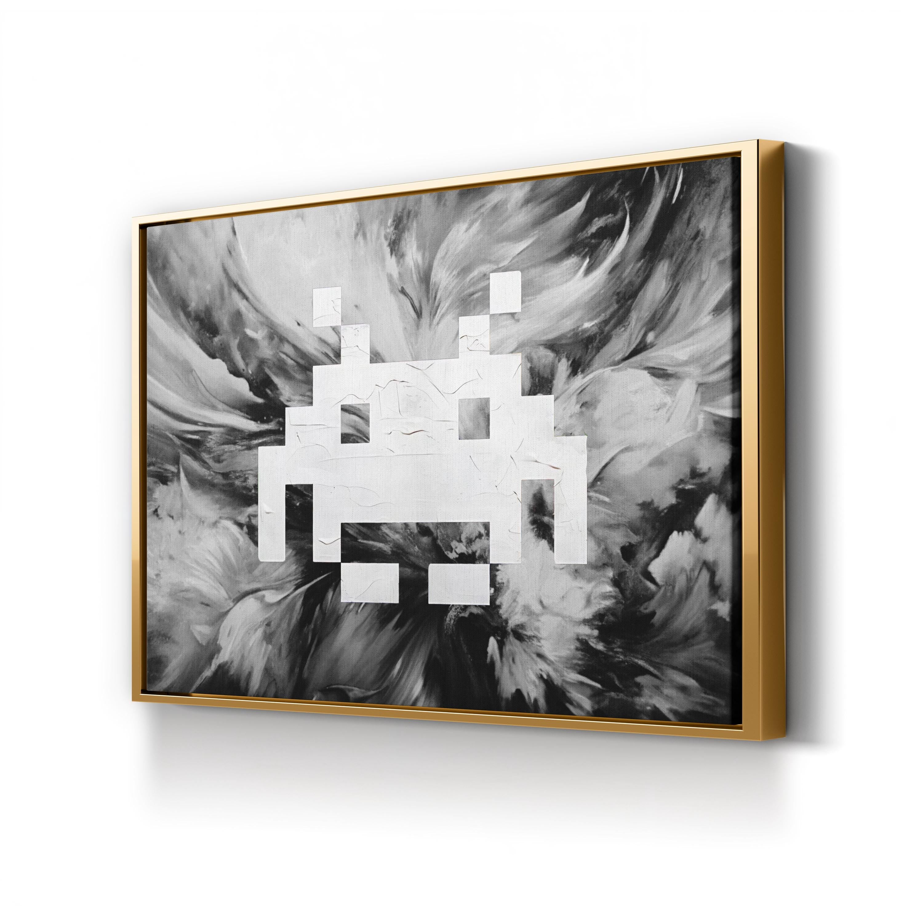 Painted Space Invader Wall Art | Retro Pixel Graffiti Canvas