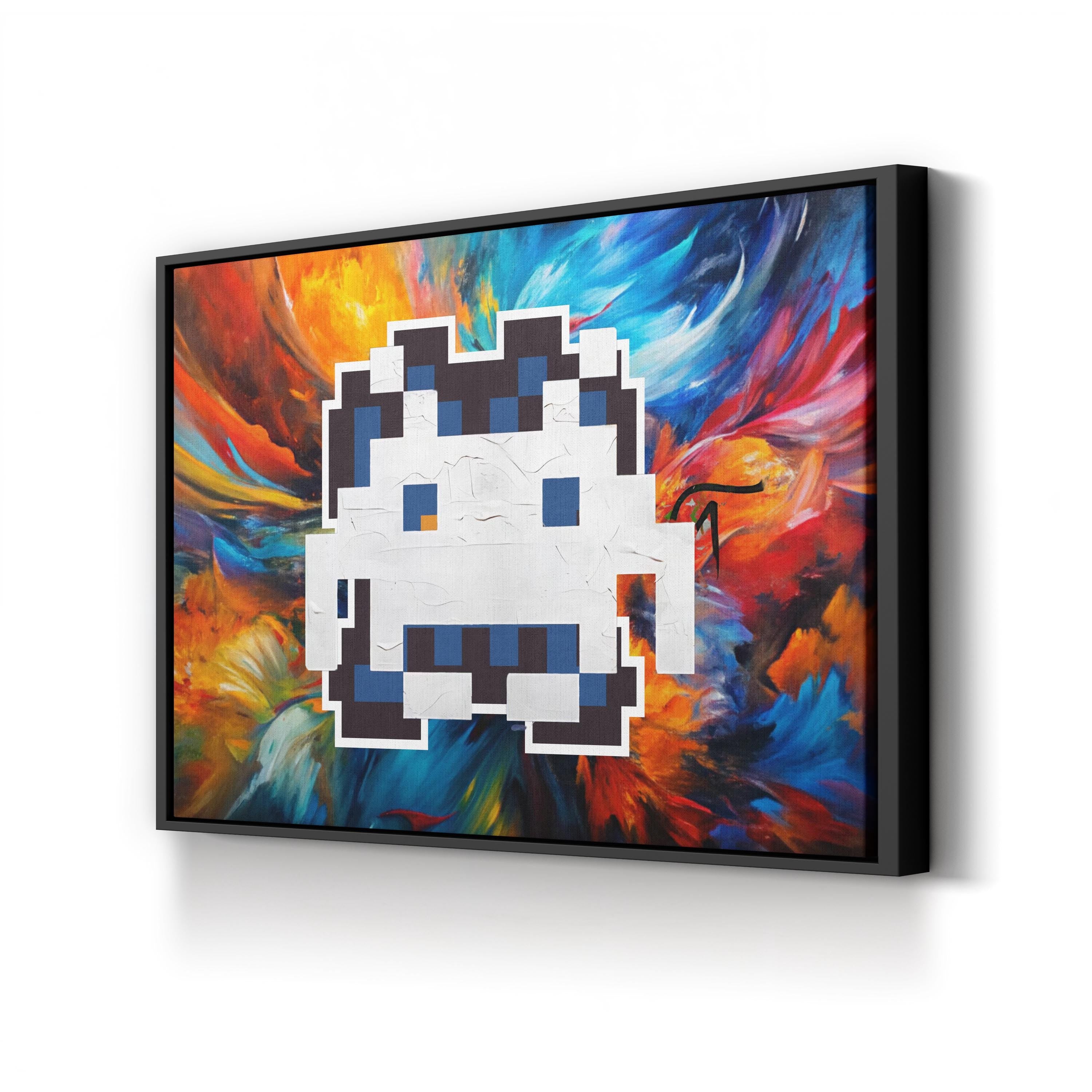 Painted Space Invader Black Canvas Art | Retro Pixel Street Art Print