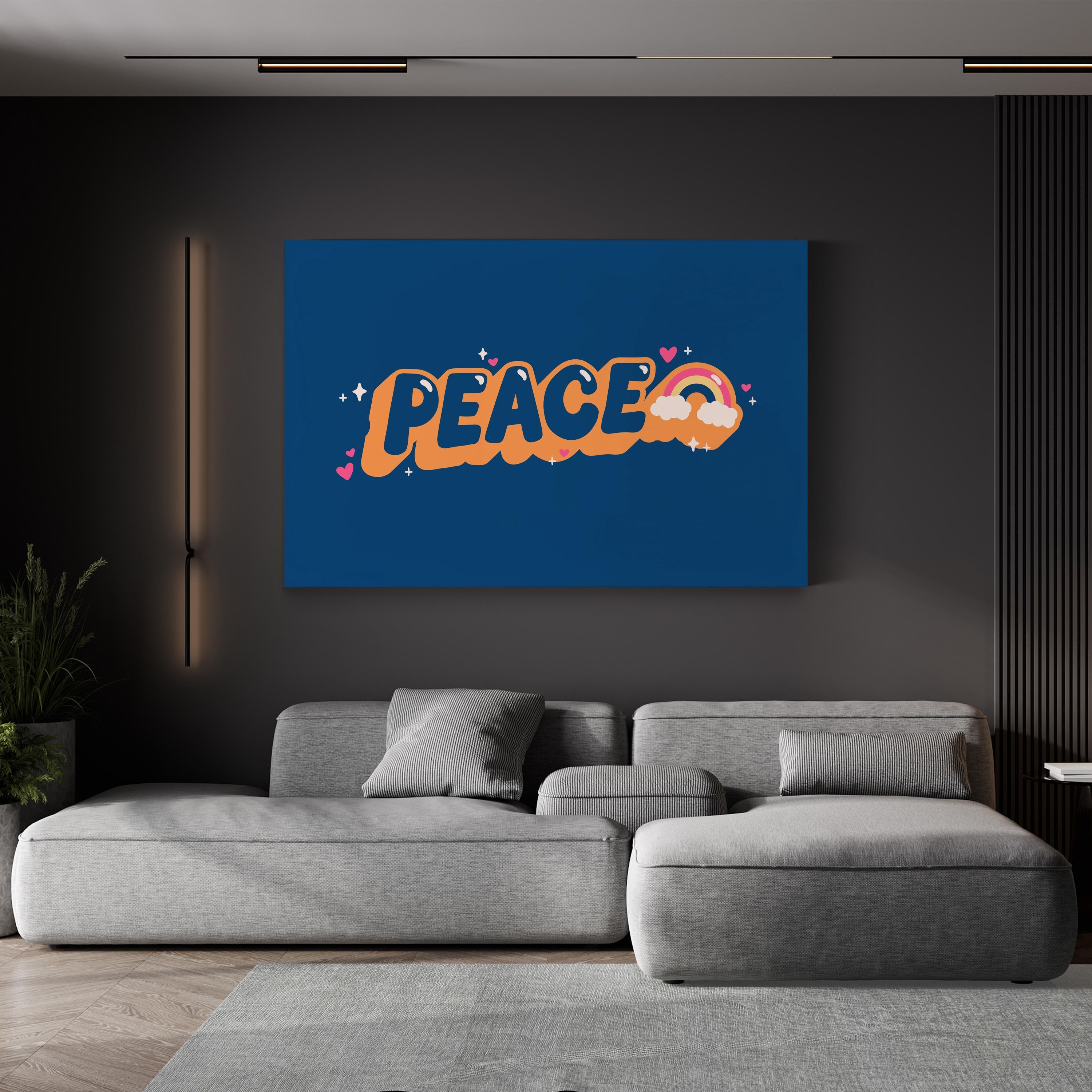 Peace and Rainbow Cloud Typography Inspirational Wall Art