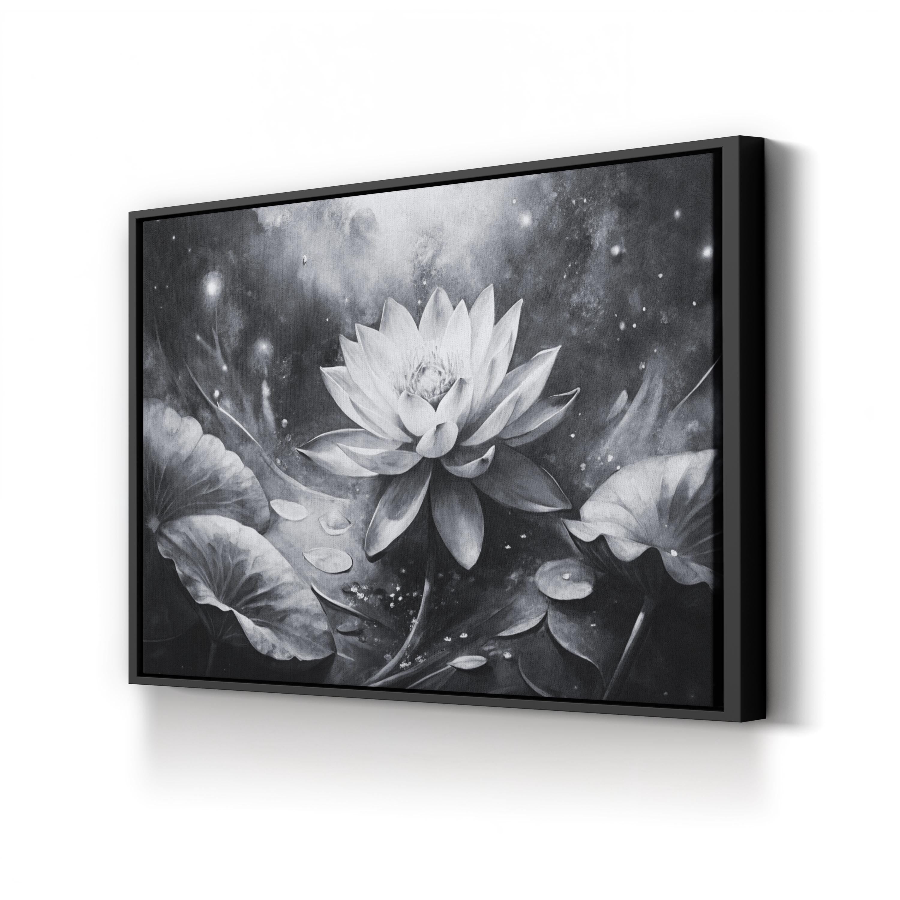 Zen Botanical Black and White Lotus Flower Wall Art