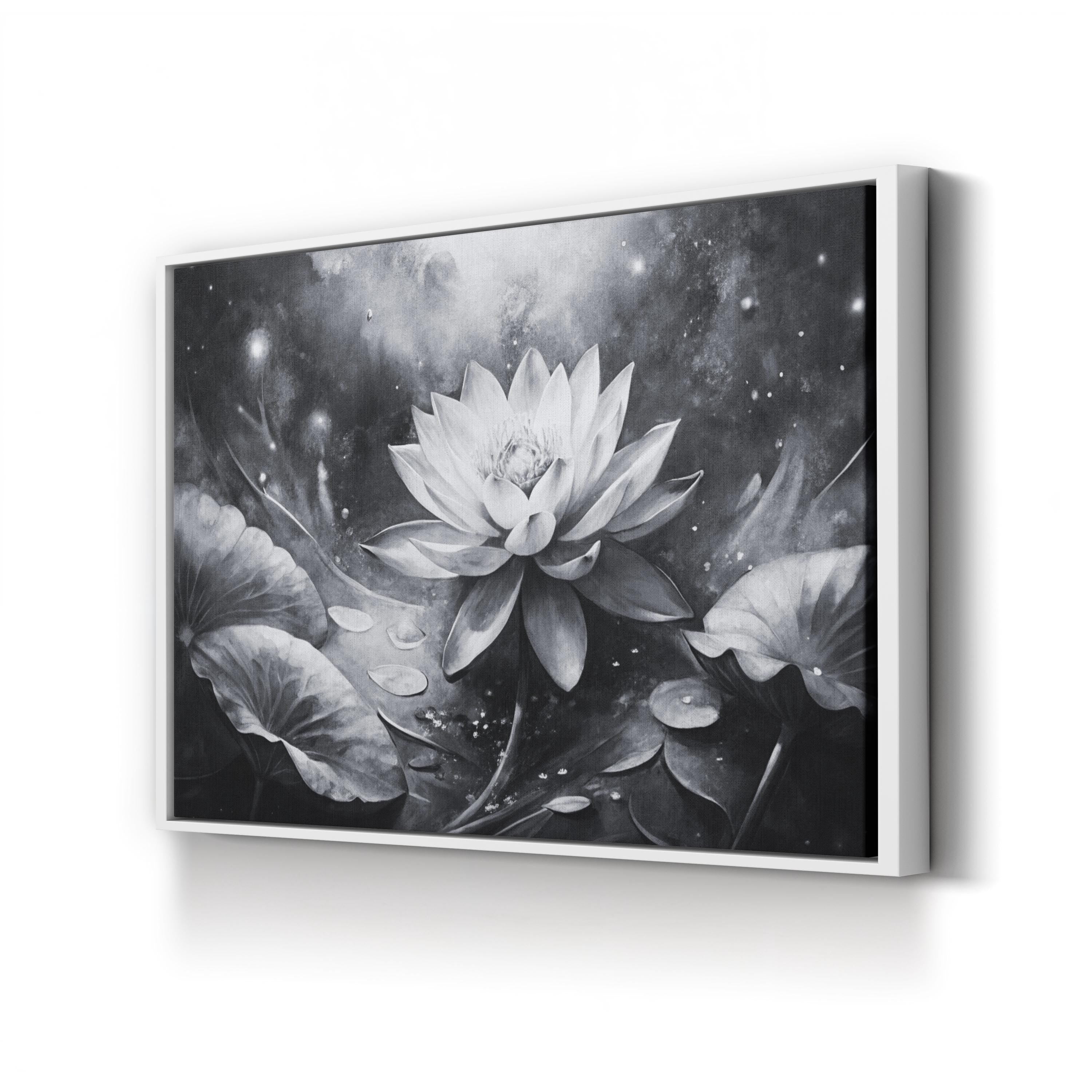 Zen Botanical Black and White Lotus Flower Wall Art