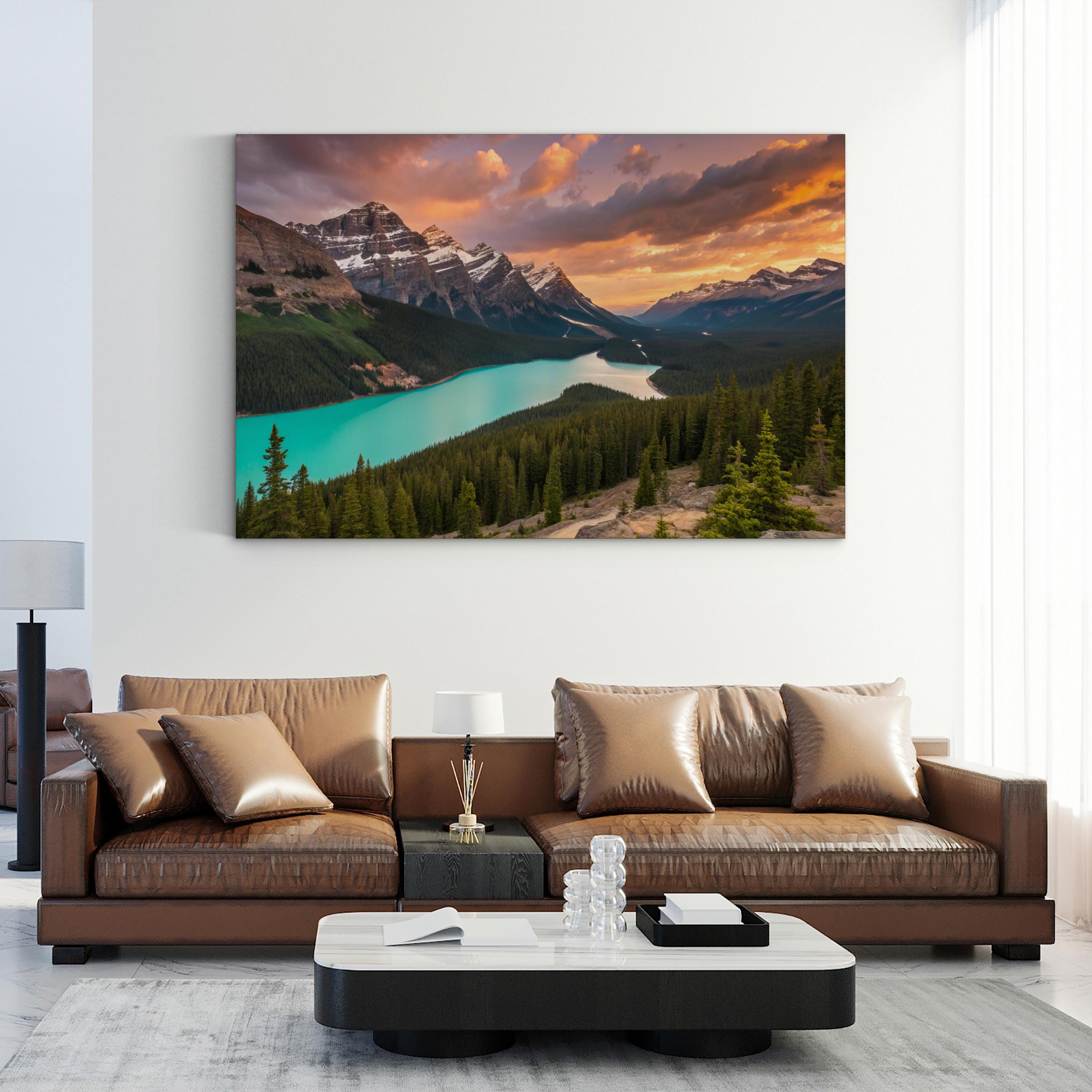 Peyto Lake Sunset, Alberta – Vintage Photography Wall Art | Mountain Landscape Canvas Print