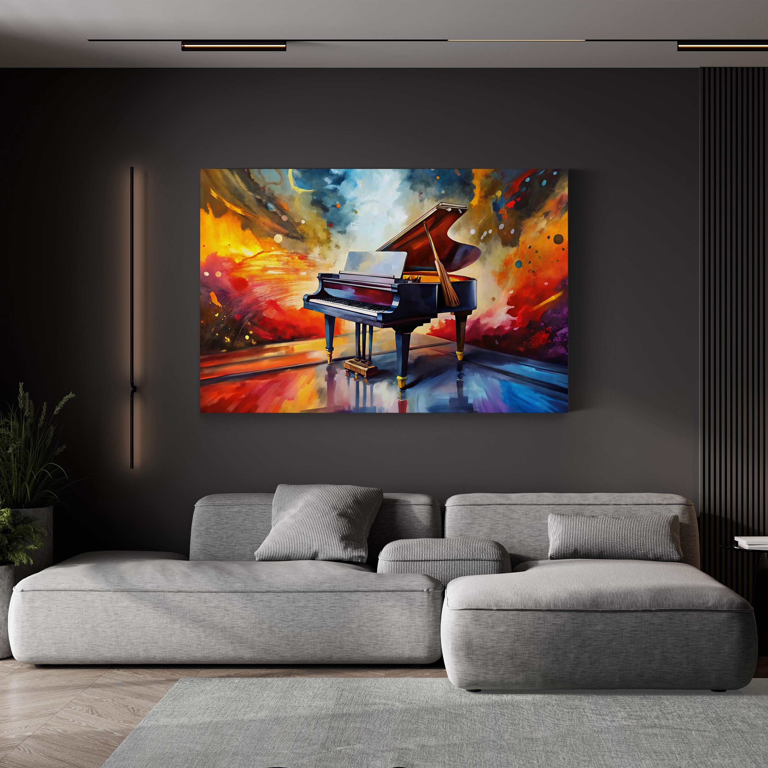 Piano Carnival Abstract – Period Illustration Wall Art | Colorful Music Canvas Print
