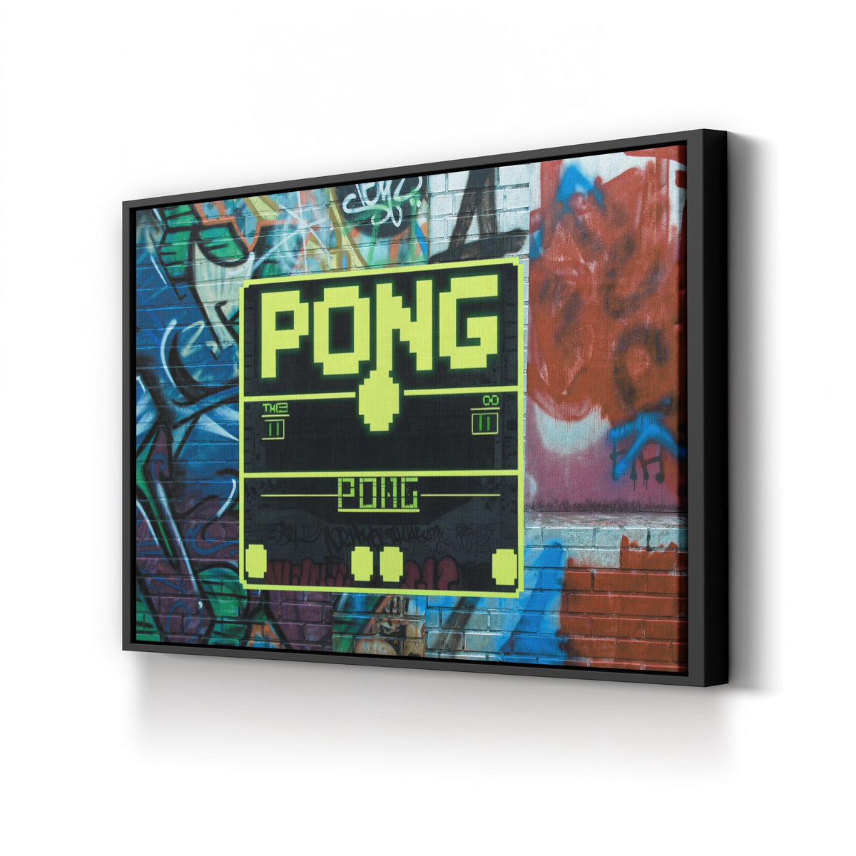 Retro Arcade Pixel Art canvas print in black framed canvas
