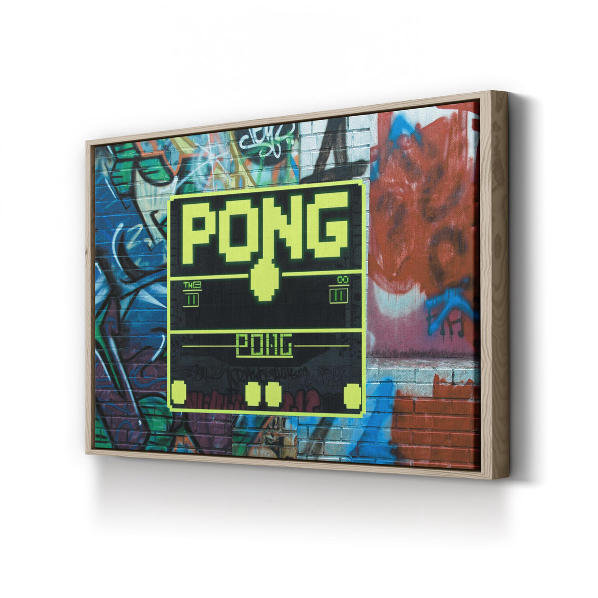 Retro Arcade Pixel Art canvas print in oak framed canvas