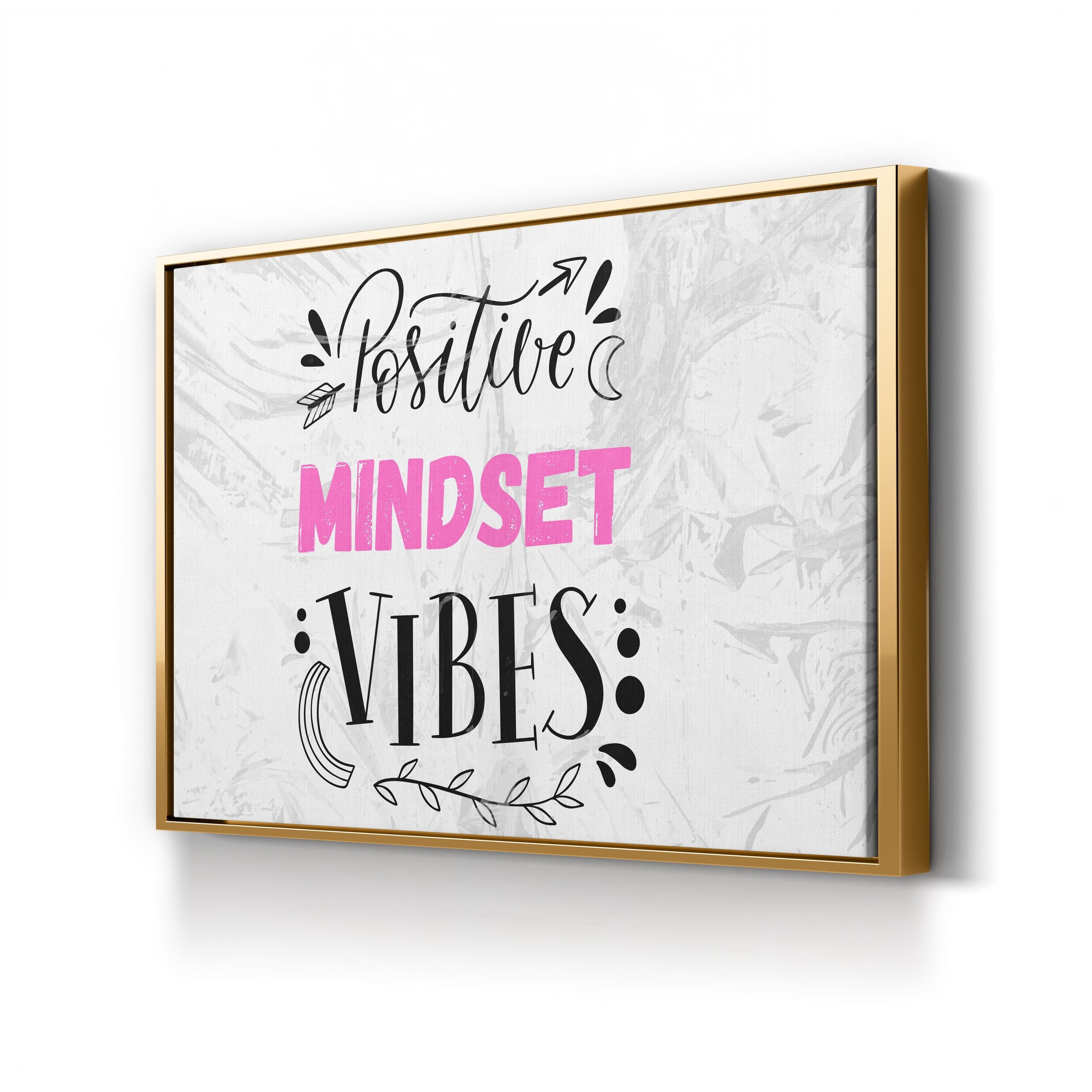 Positive Vibes Mindset II Wall Art | Contemporary Black and Pink Typography Canvas Print