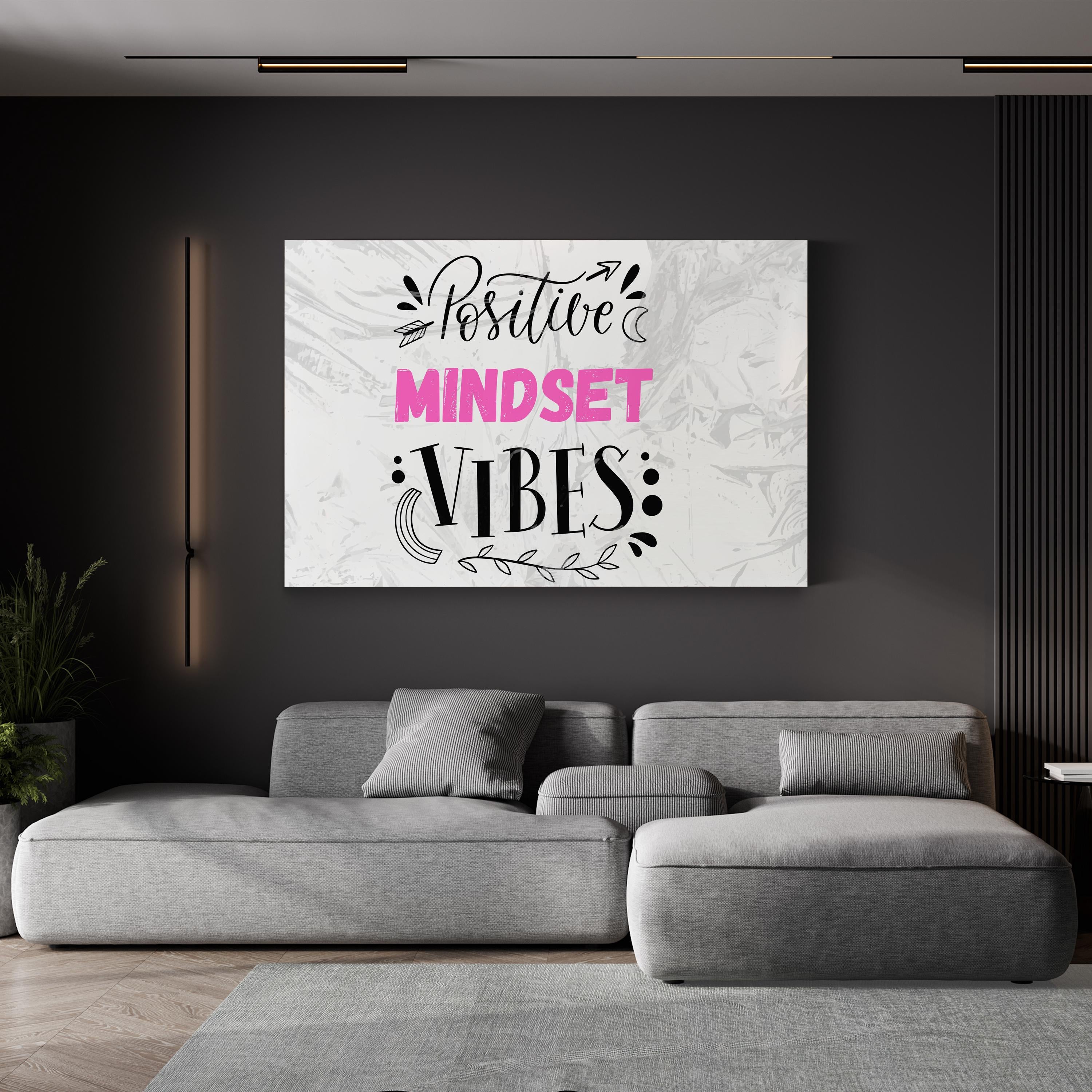 Positive Vibes Mindset II Wall Art | Contemporary Black and Pink Typography Canvas Print