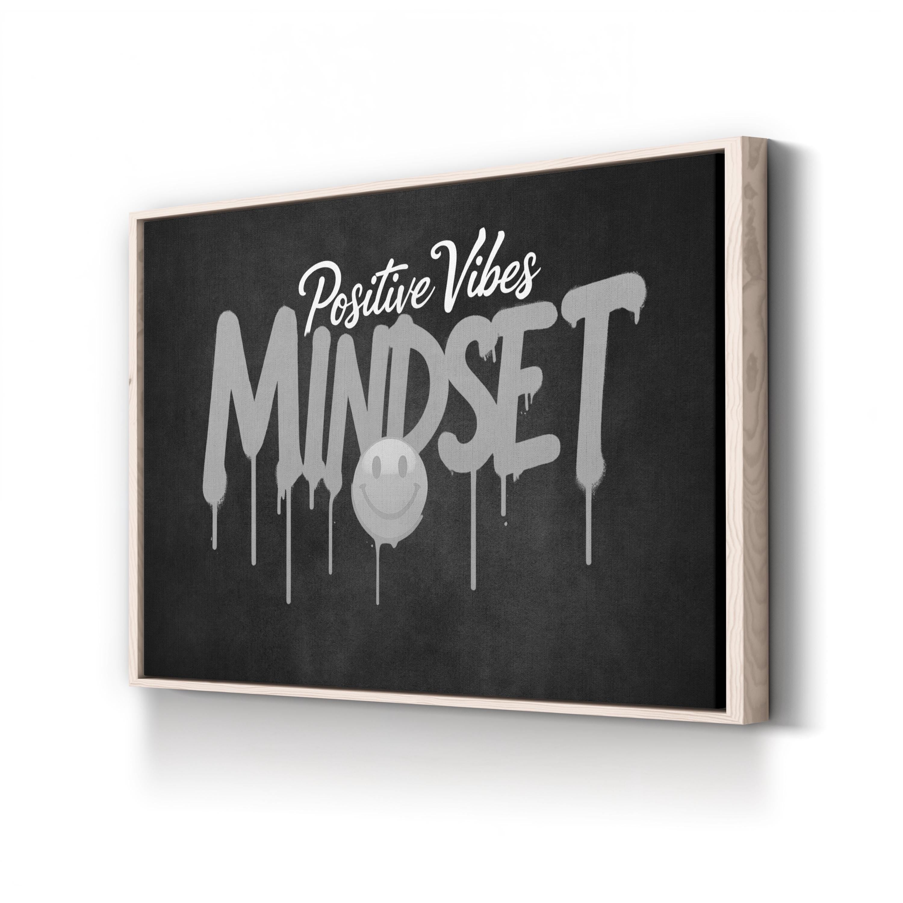 Positive Vibes Mindset IV Typography Canvas Art Print – Black and White Drip Design