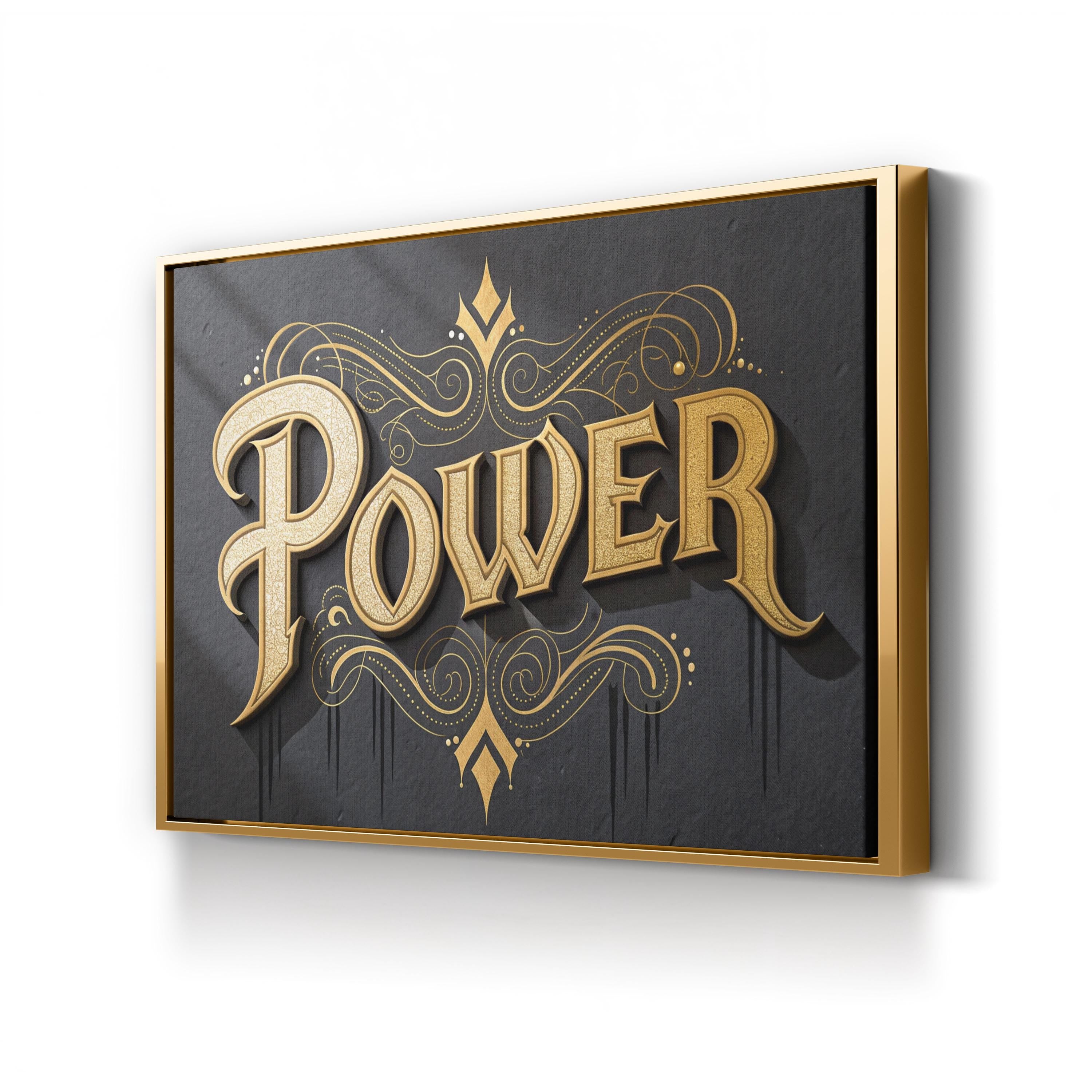 POWER Typography Black Canvas Wall Art