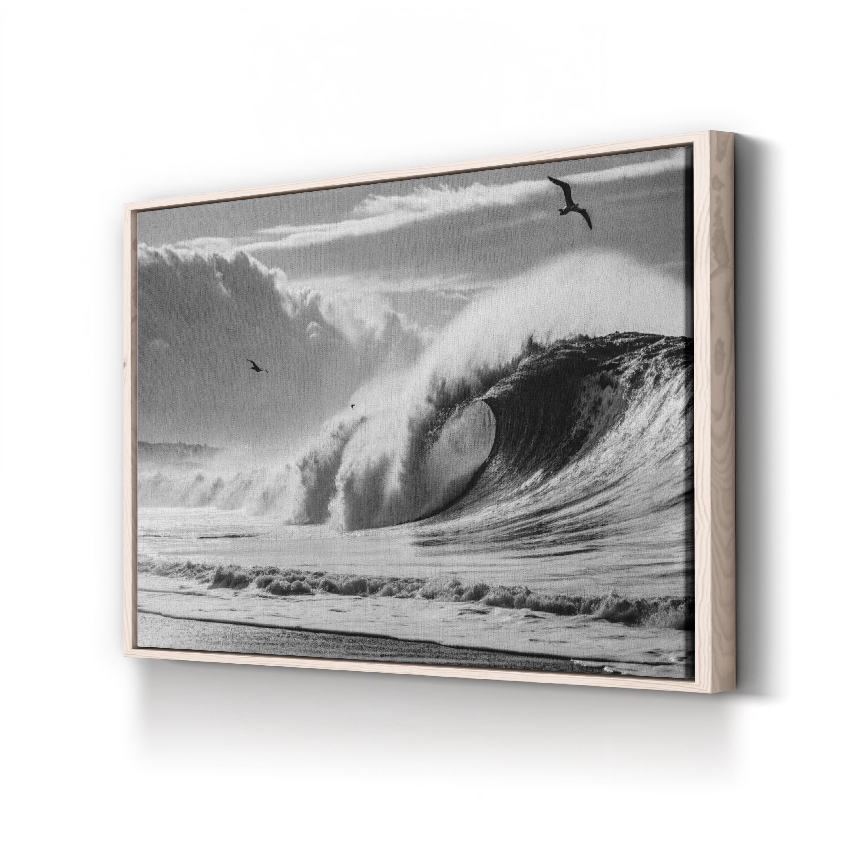 California Ocean Wave — Black and White Coastal Photography Canvas Print