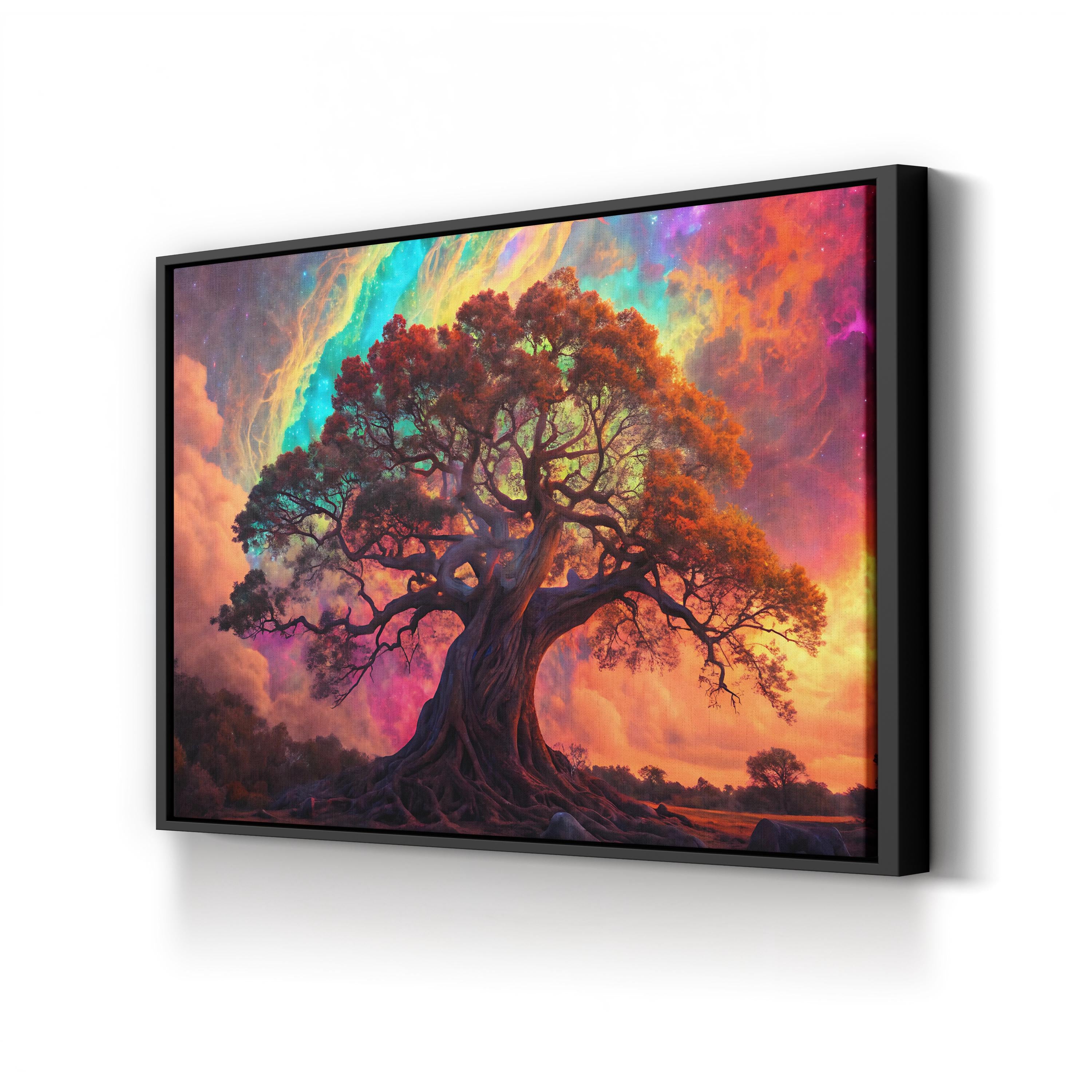 Psychedelic Tree – Period Illustration Wall Art | Colorful Fantasy Landscape Canvas Print