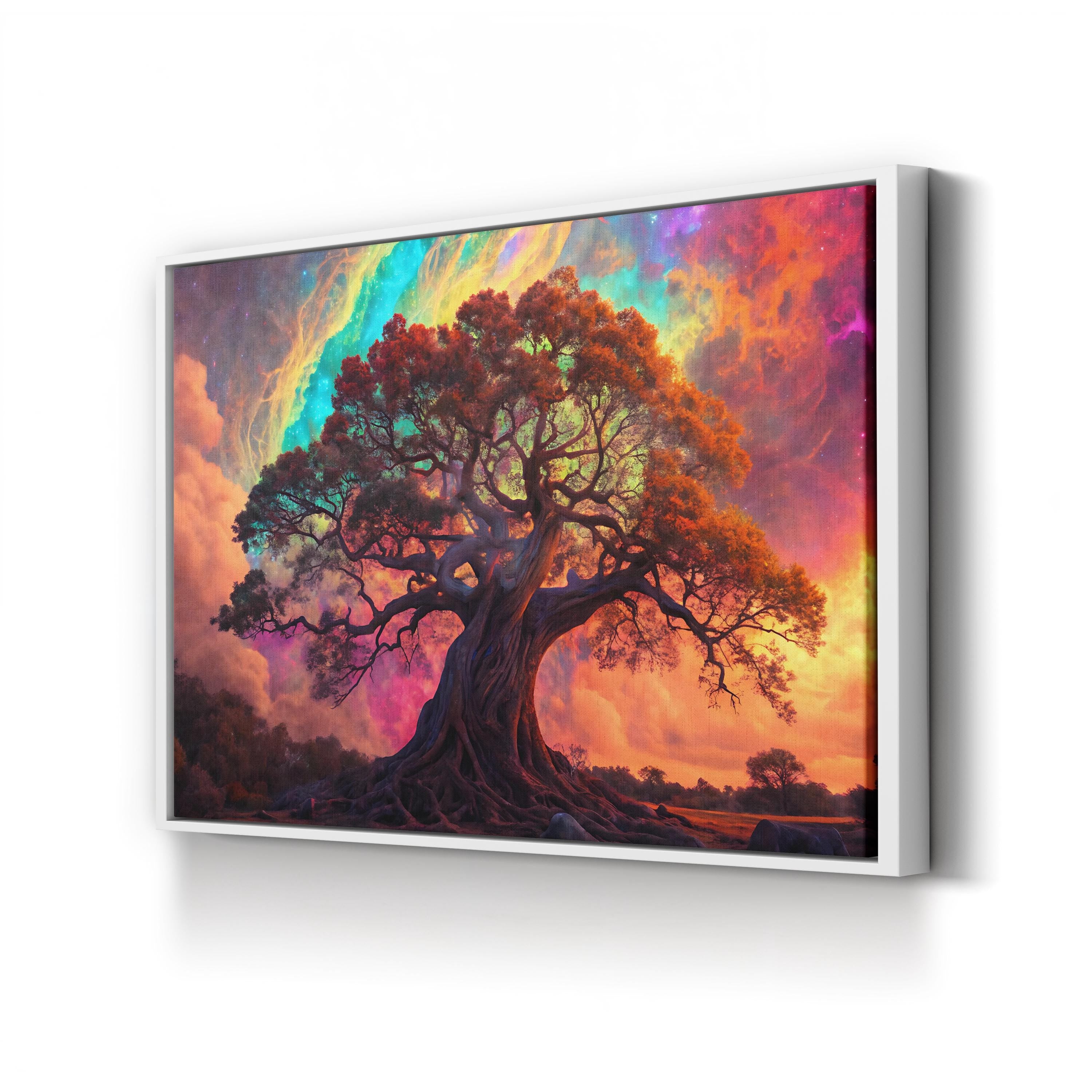 Psychedelic Tree – Period Illustration Wall Art | Colorful Fantasy Landscape Canvas Print