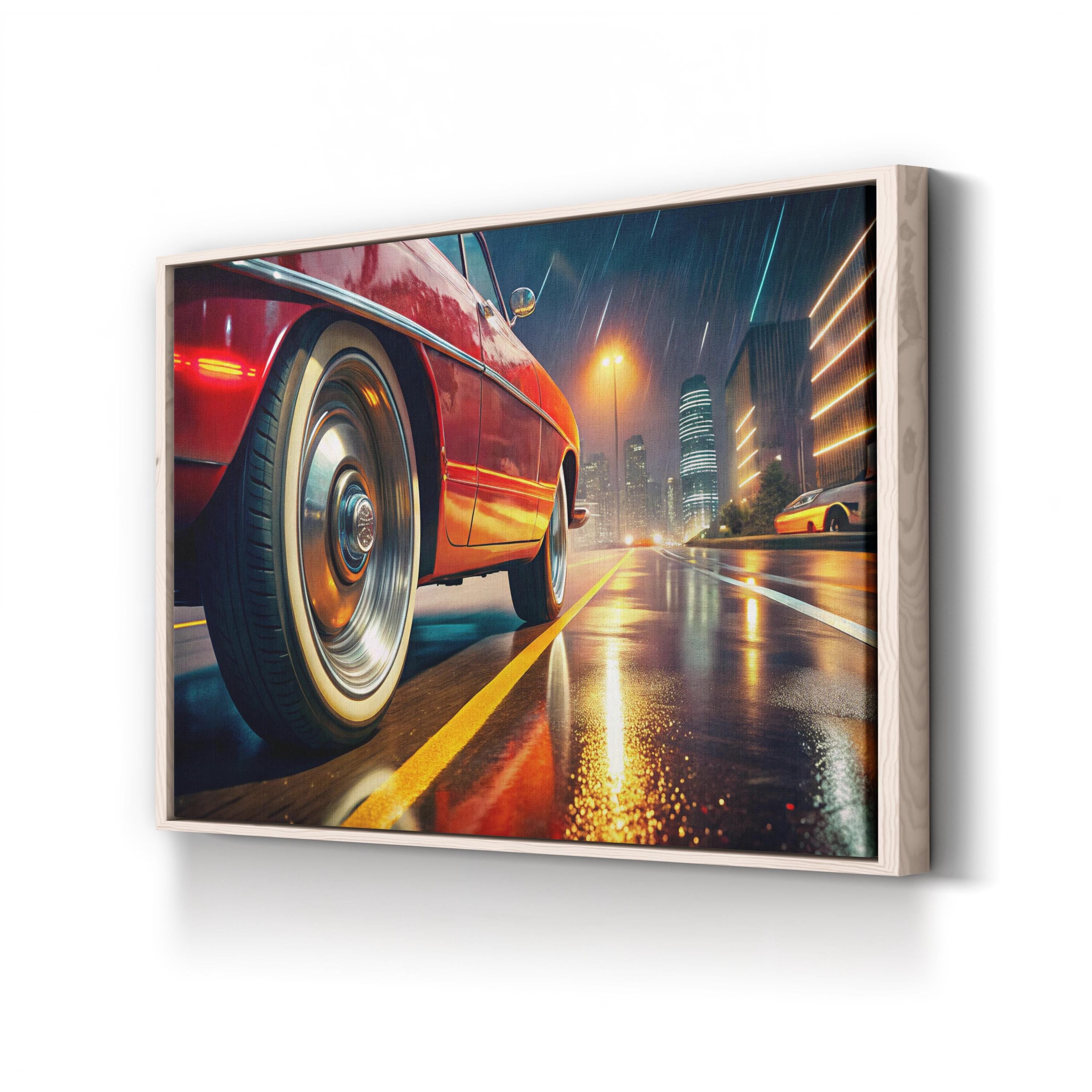 Vintage Car Rain-Soaked Street – Vintage Photography Wall Art | Automotive Canvas Print