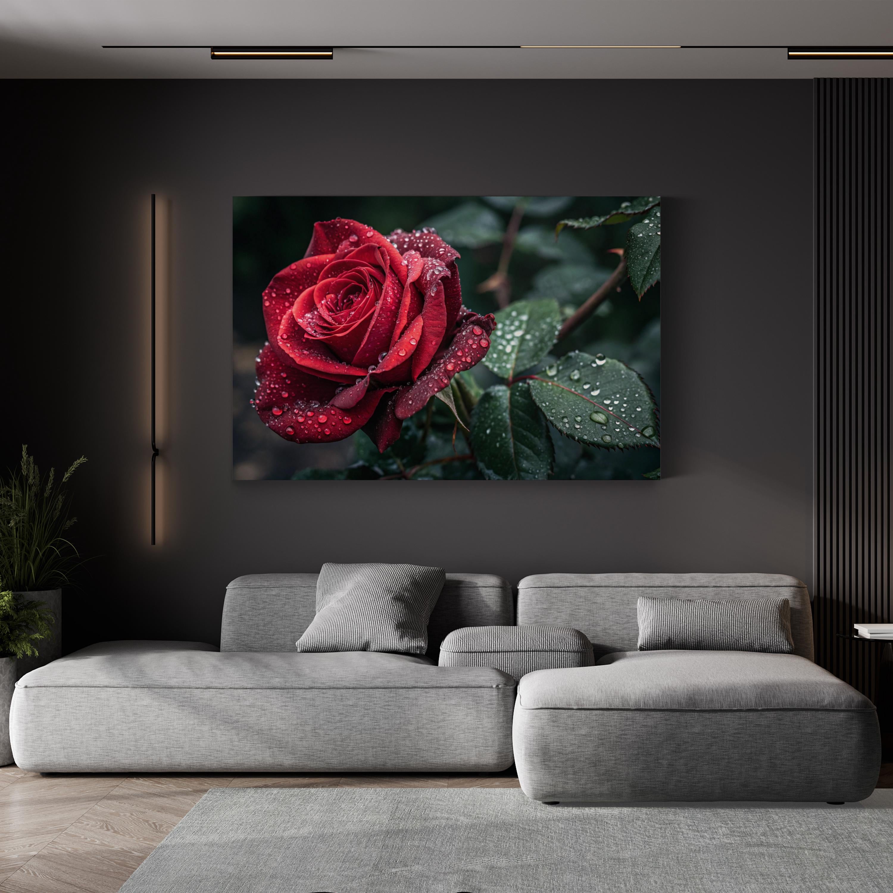 Red Rose – Vintage Photography Wall Art | Dew Drops Botanical Canvas Print