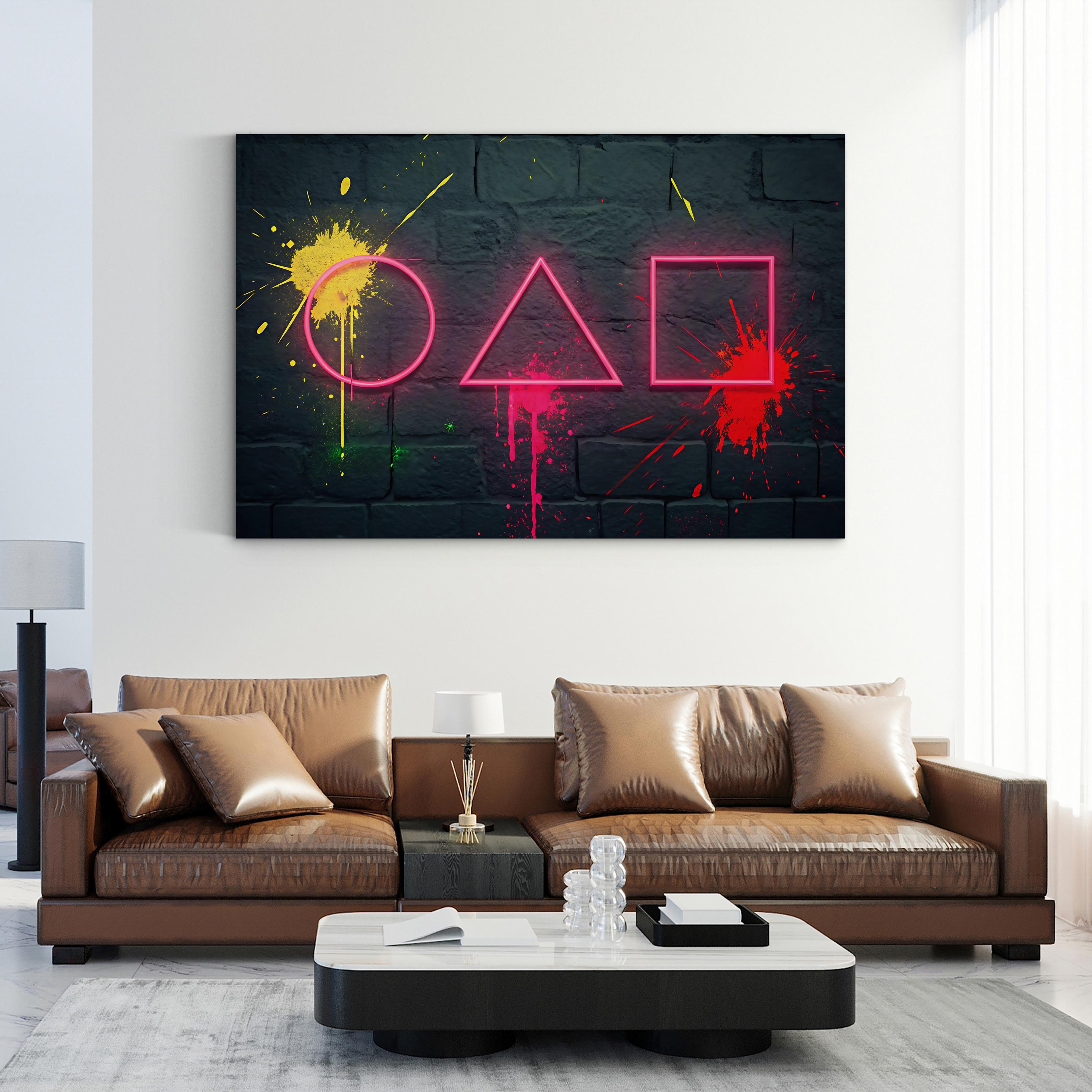 Neon Geometric Shapes – Period Illustration Wall Art | Modern Abstract Canvas Print