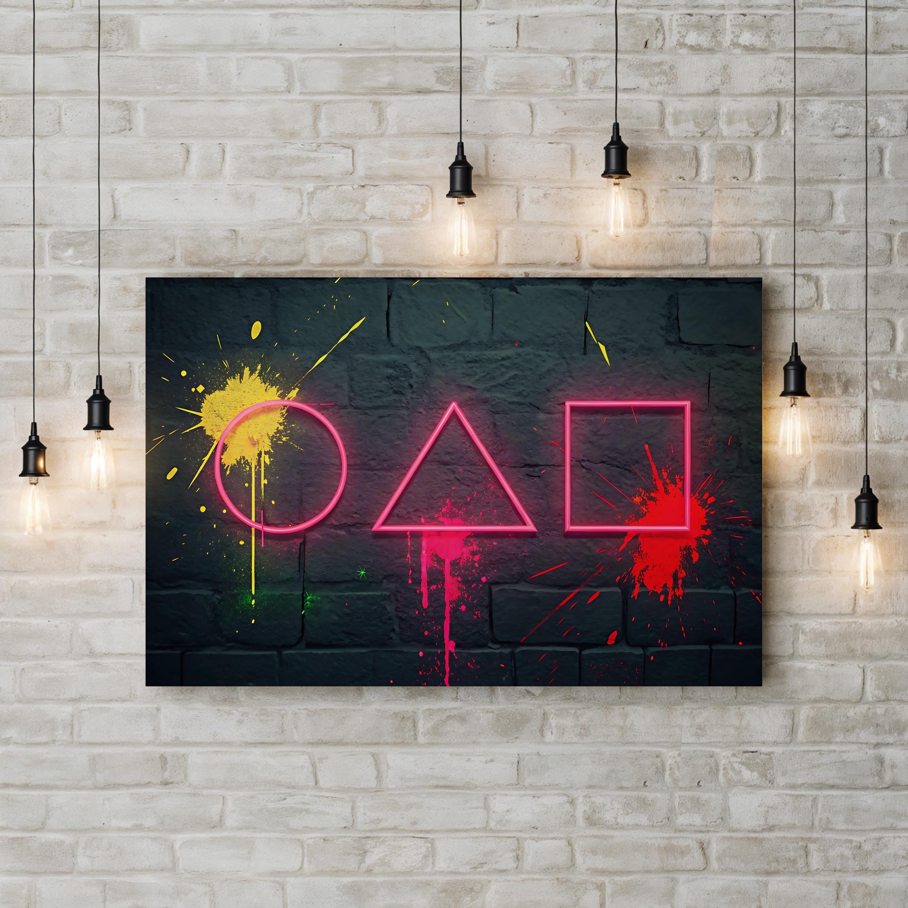 Neon Geometric Shapes – Period Illustration Wall Art | Modern Abstract Canvas Print