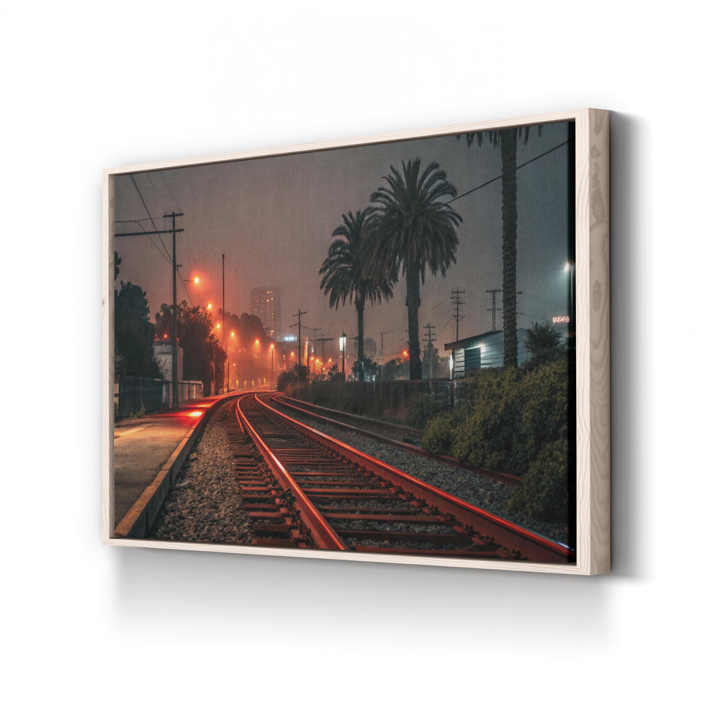 Red Railway Night City – Vintage Photography Wall Art | Urban Cityscape Canvas Print