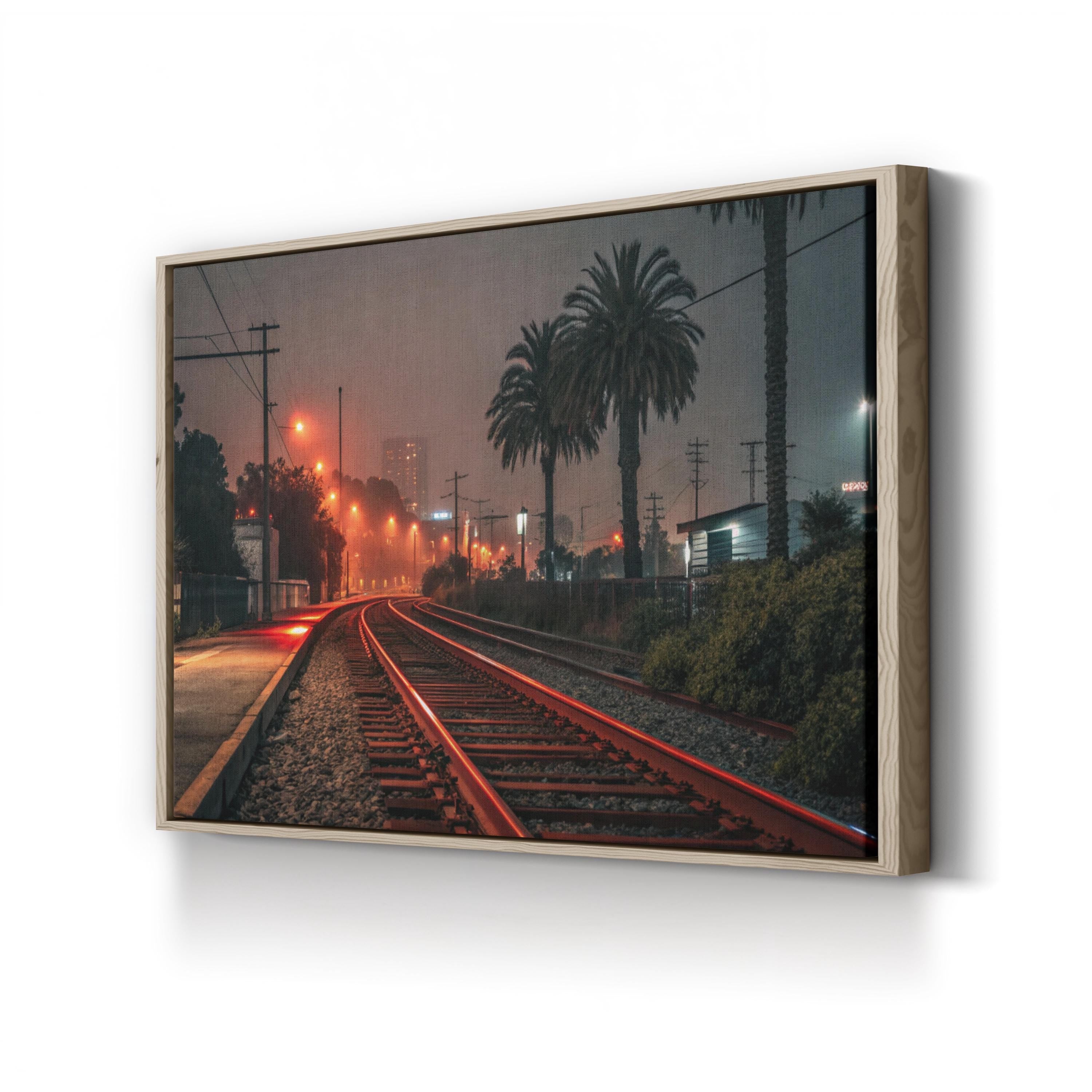 Red Railway Night City – Vintage Photography Wall Art | Urban Cityscape Canvas Print
